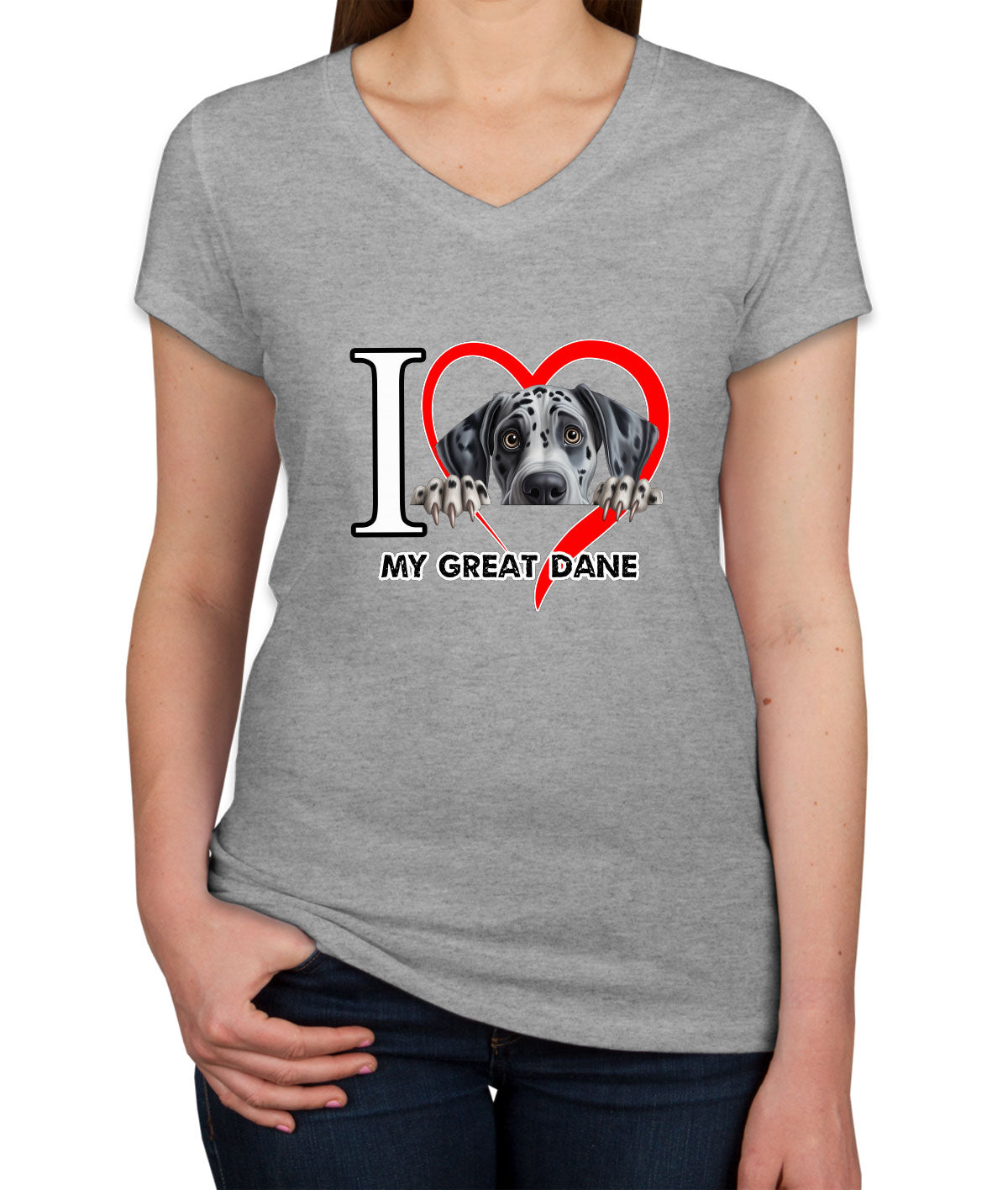 I Love My Great Dane Dog Women's V Neck T-shirt