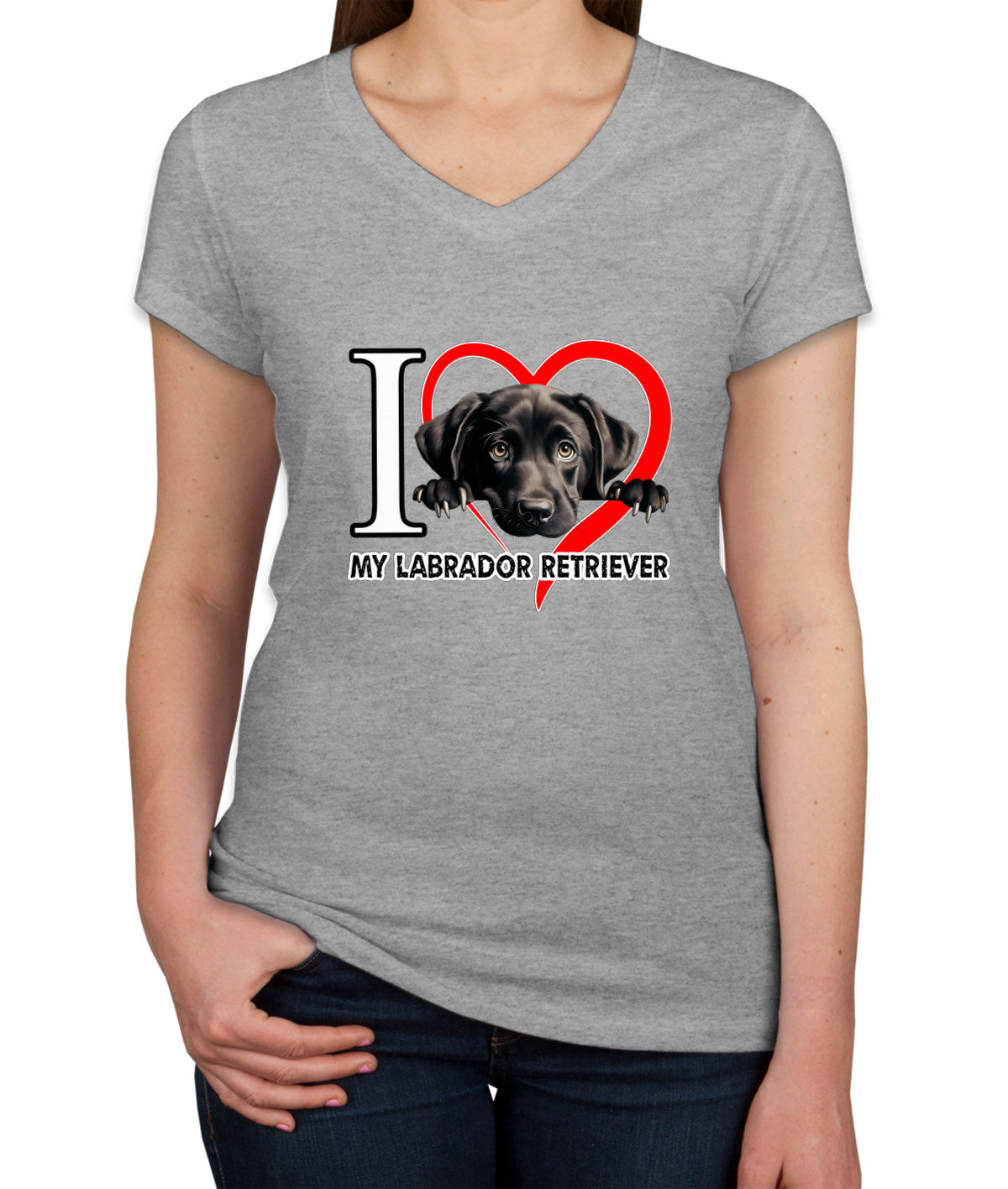 I Love My Labrador Retriever Dog Women's V Neck T-shirt