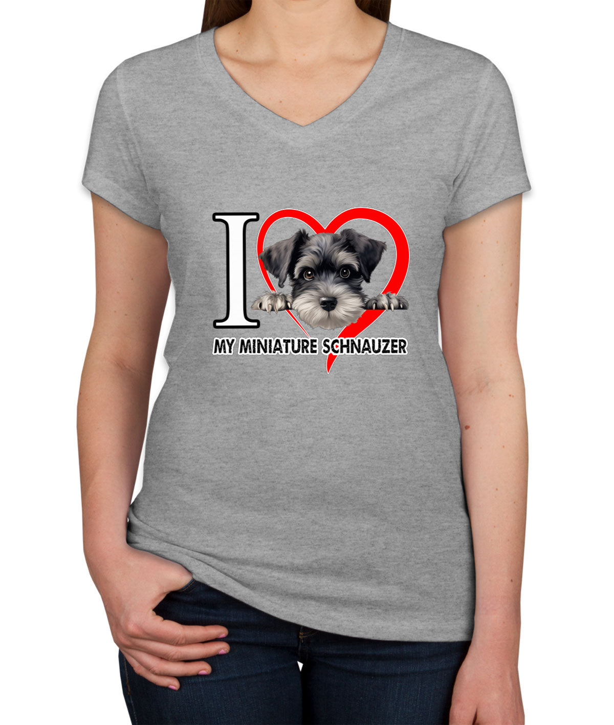 I Love My Miniature Schnauzer Dog Women's V Neck T-shirt