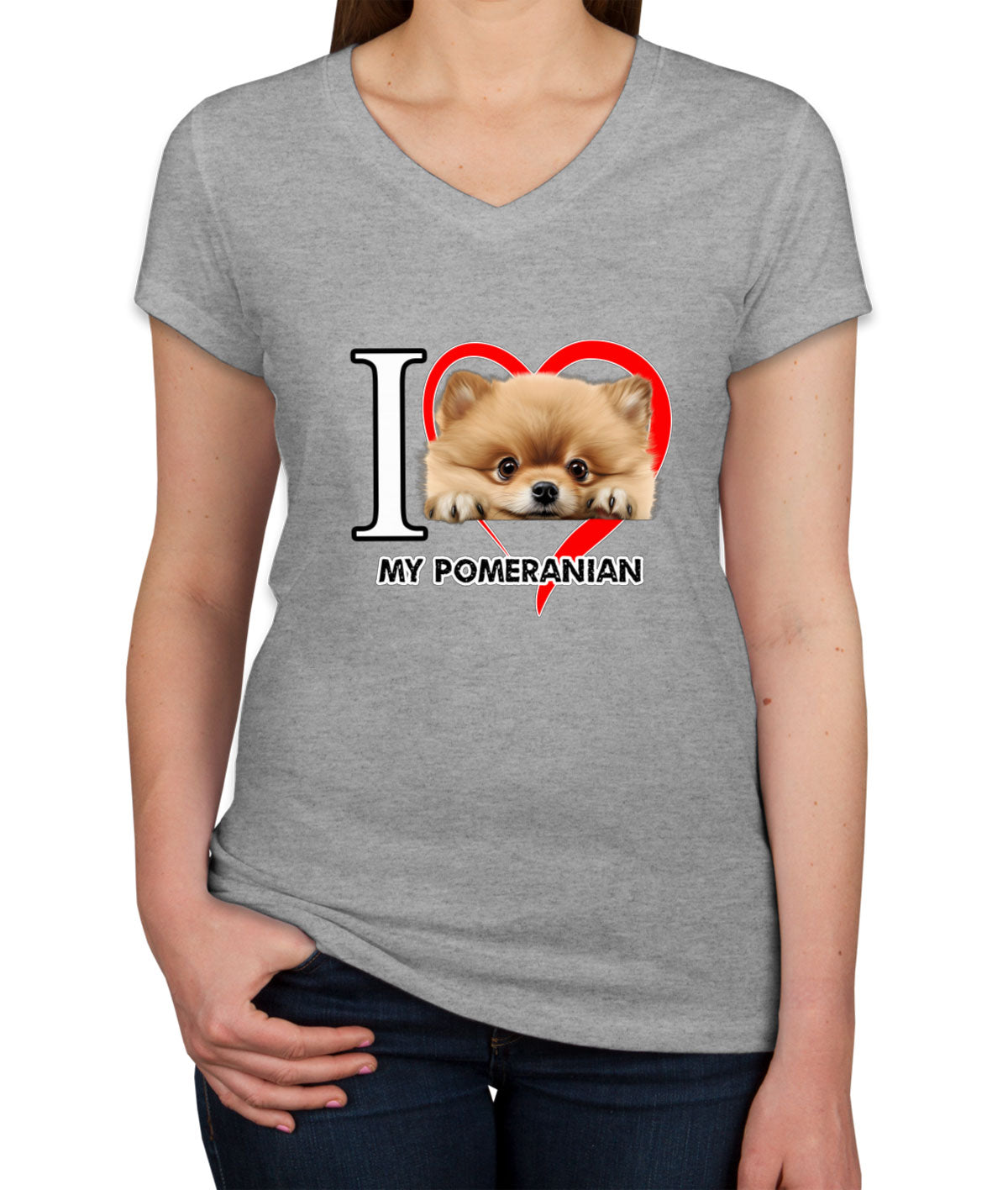 I Love My Pomeranian Dog Women's V Neck T-shirt