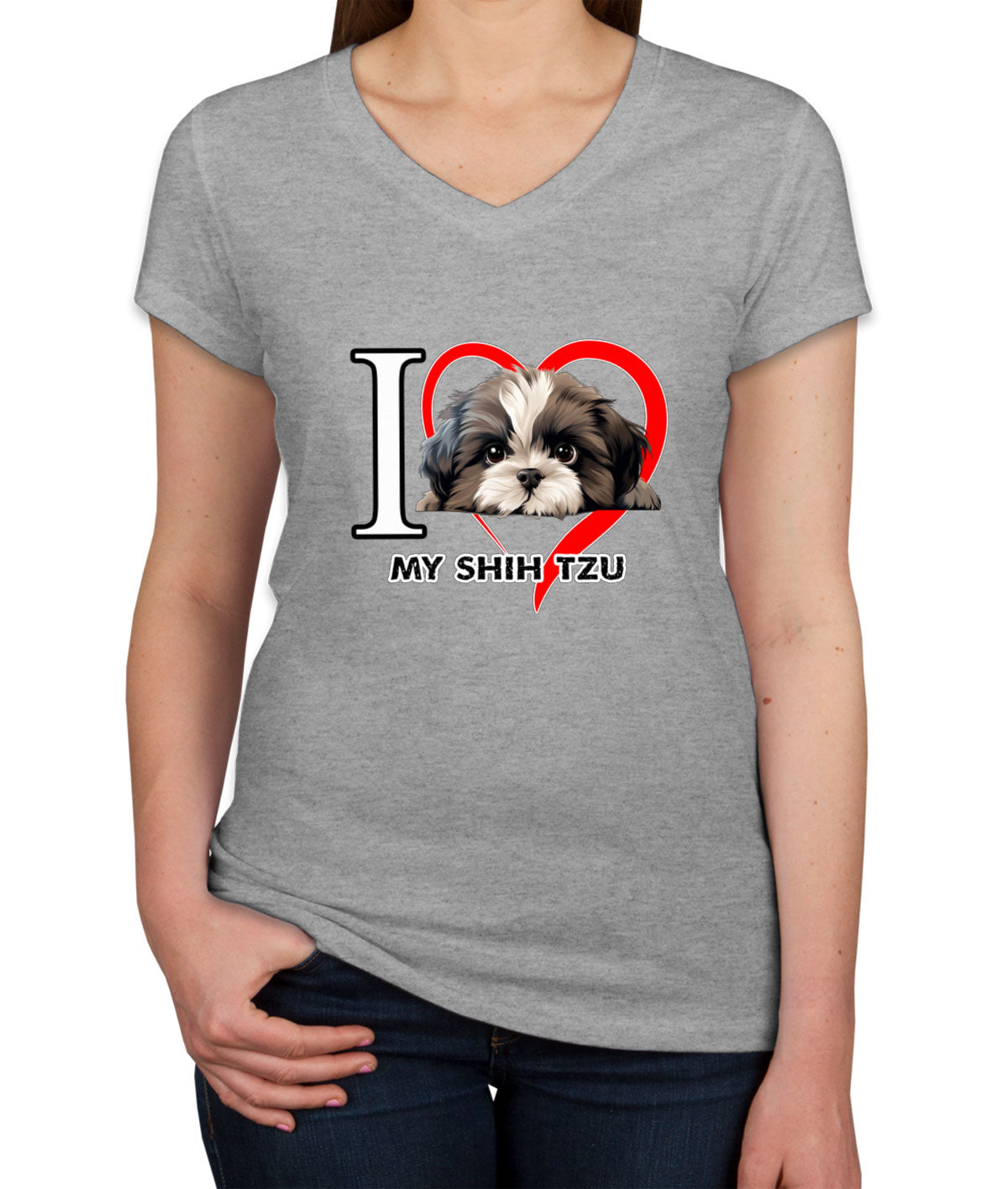 I Love My Shihtzu Dog Women's V Neck T-shirt