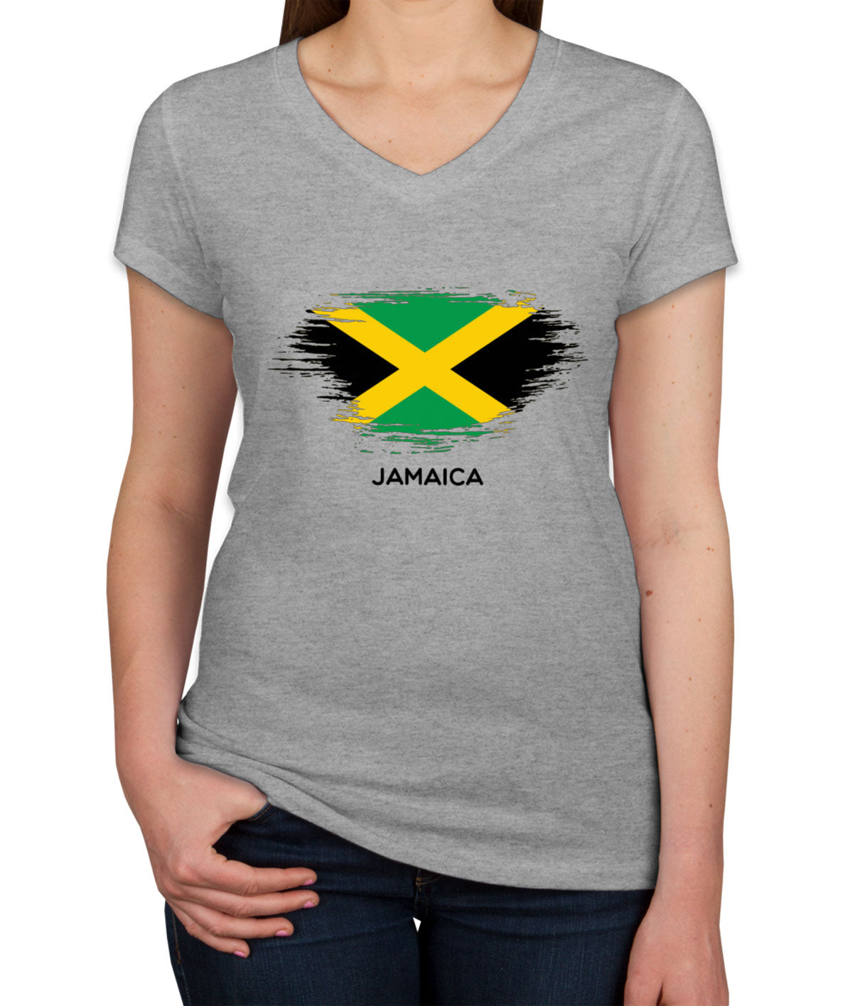 Jamaica Flag Women's V Neck T-shirt