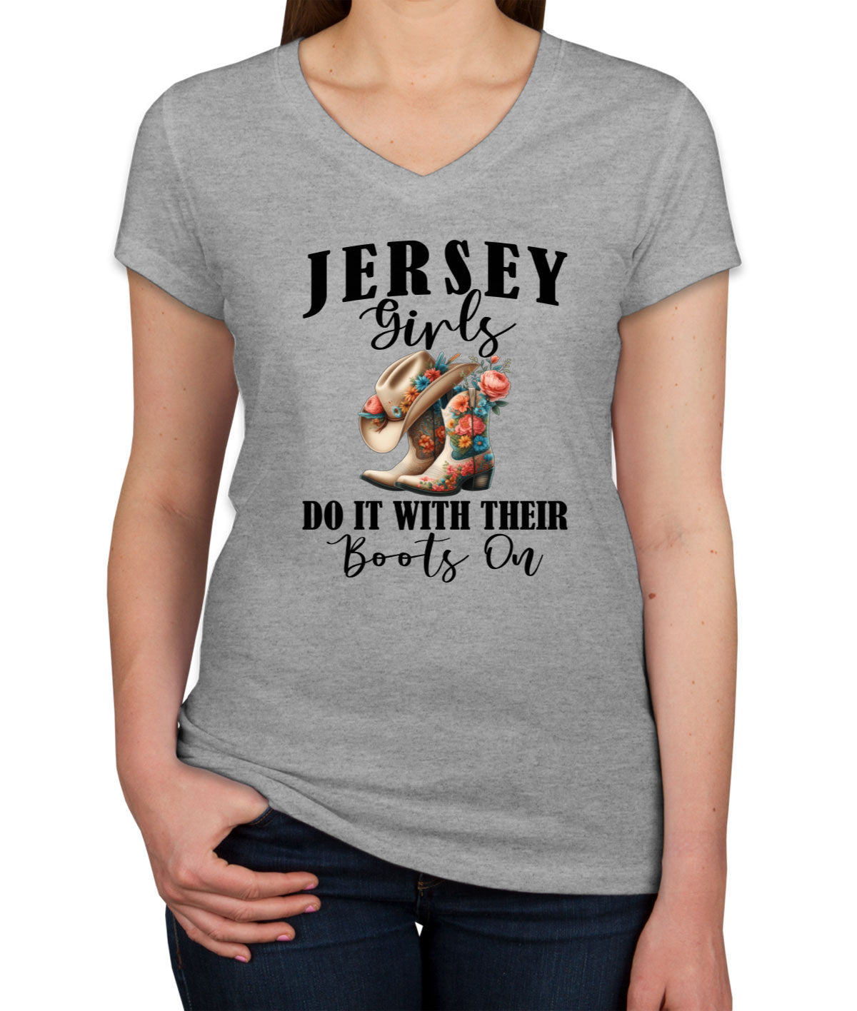 Jersey Girls Do It With Their Boots On Women's V Neck T-shirt