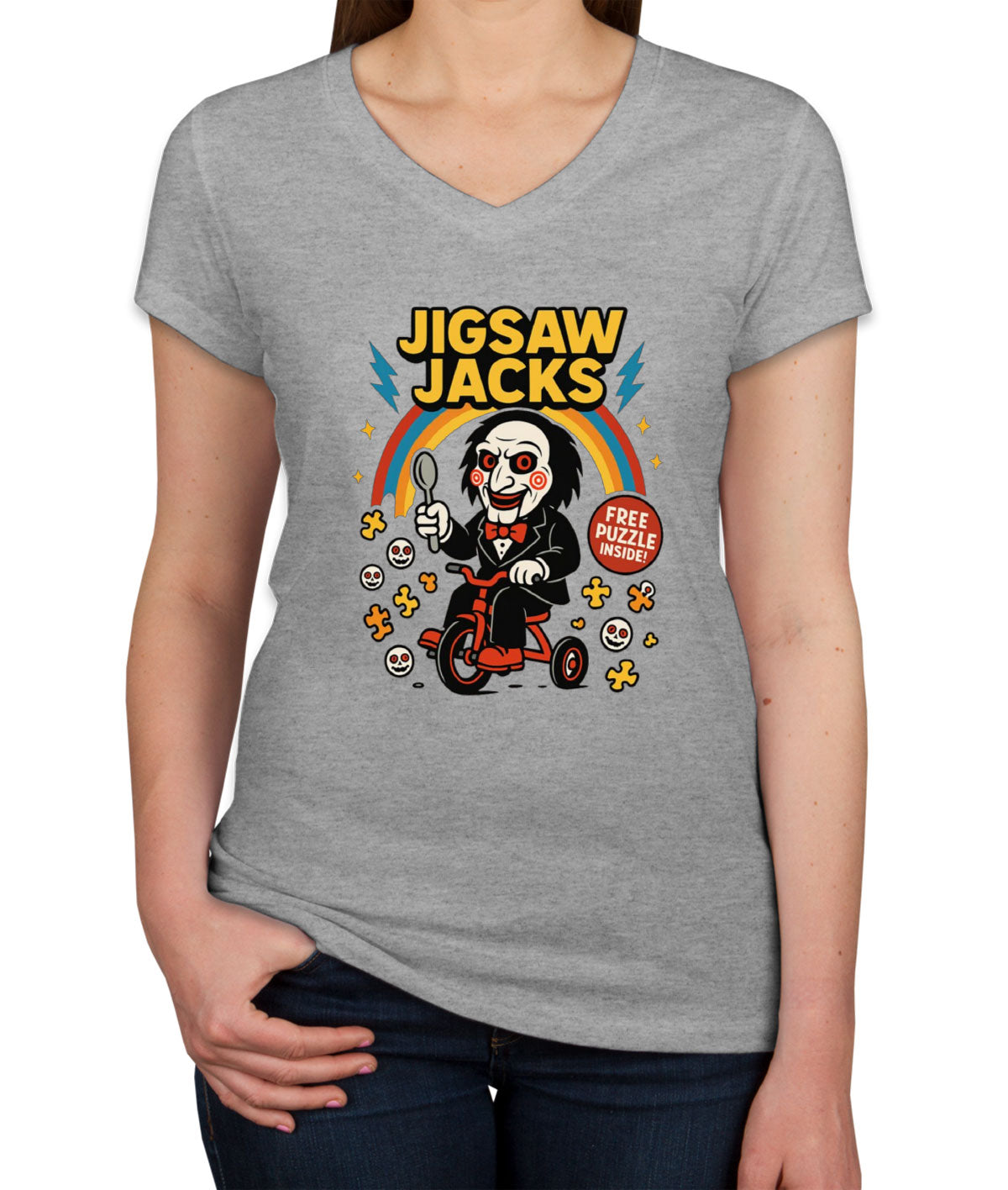 Jigsaw Jacks Halloween Women's V Neck T-shirt