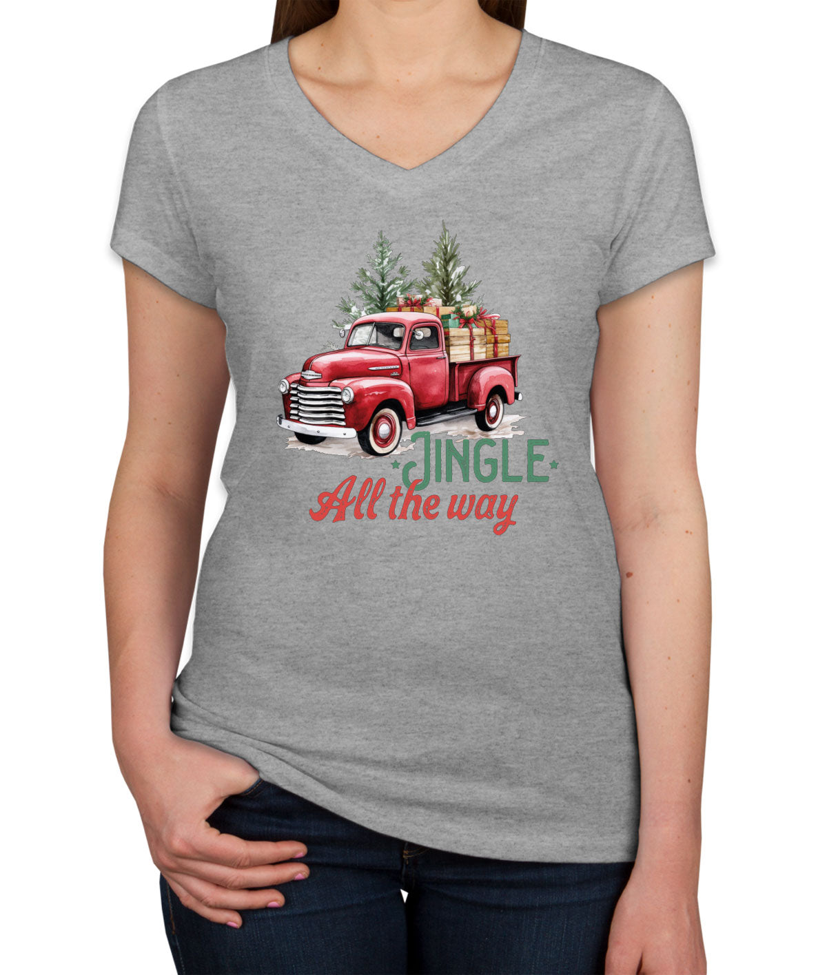 Jingle All the Way Christmas Women's V Neck T-shirt