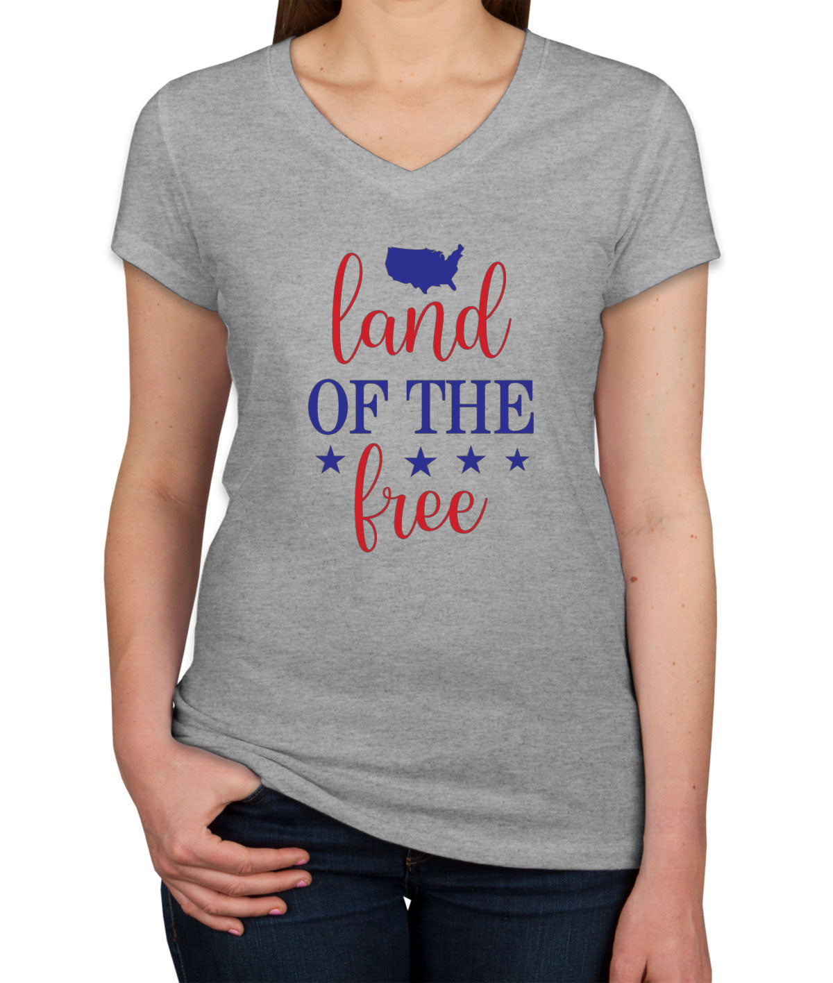 Land Of The Free Patriotic Women's V Neck T-shirt