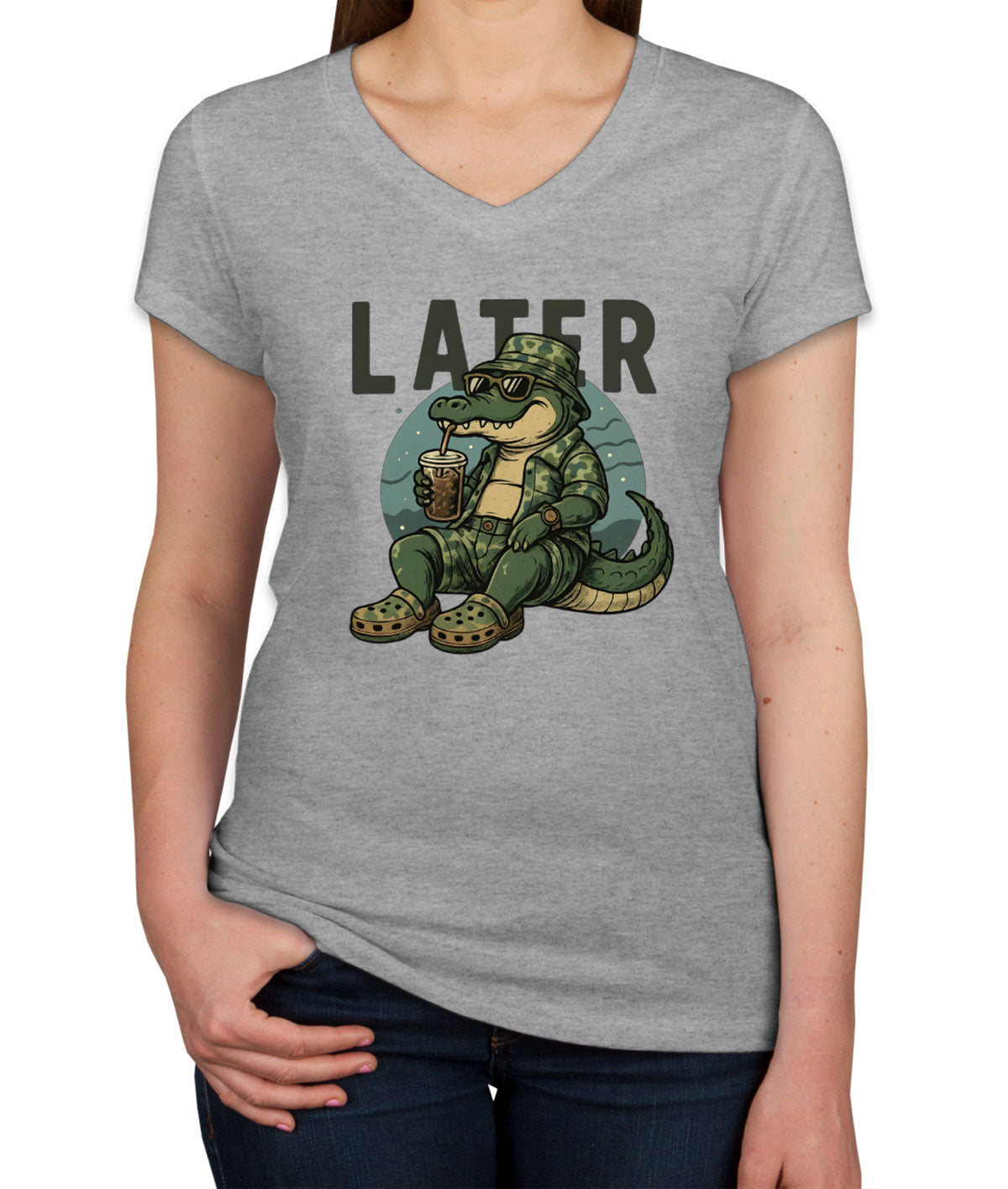 Camo Alligator Hunting Women's V Neck T-shirt