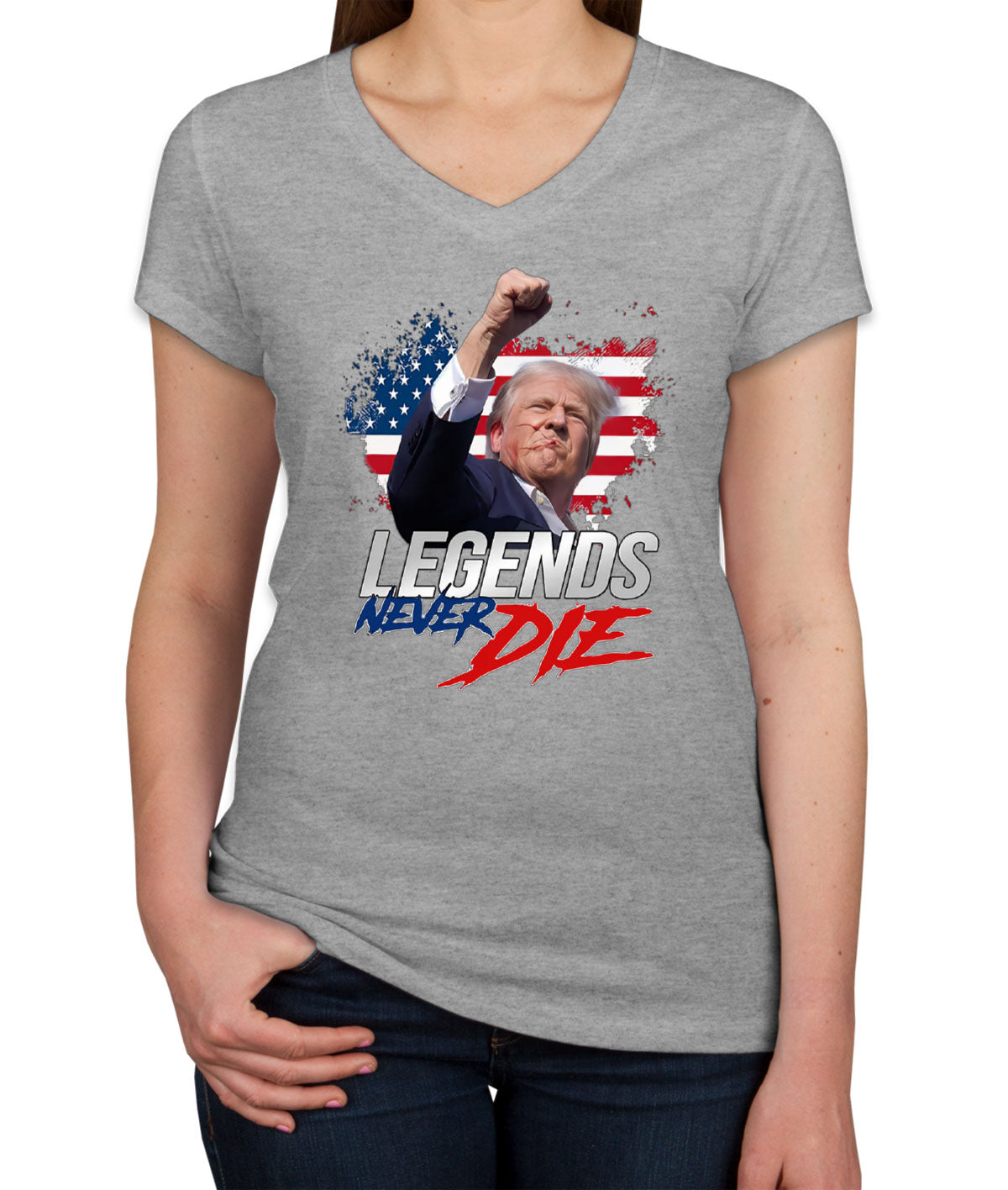 Legends Never Die Trump Women's V Neck T-shirt