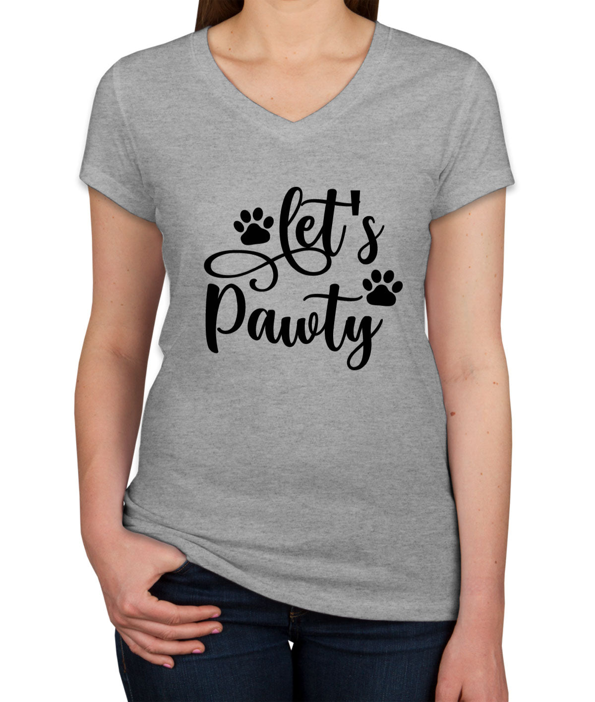 Let's Pawty Dog Women's V Neck T-shirt