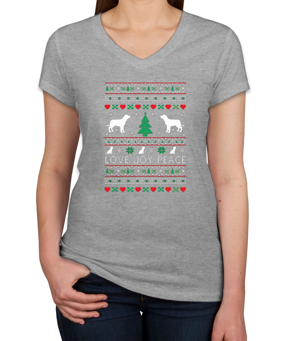 Love Joy Peace Christmas Dog Women's V Neck T-shirt