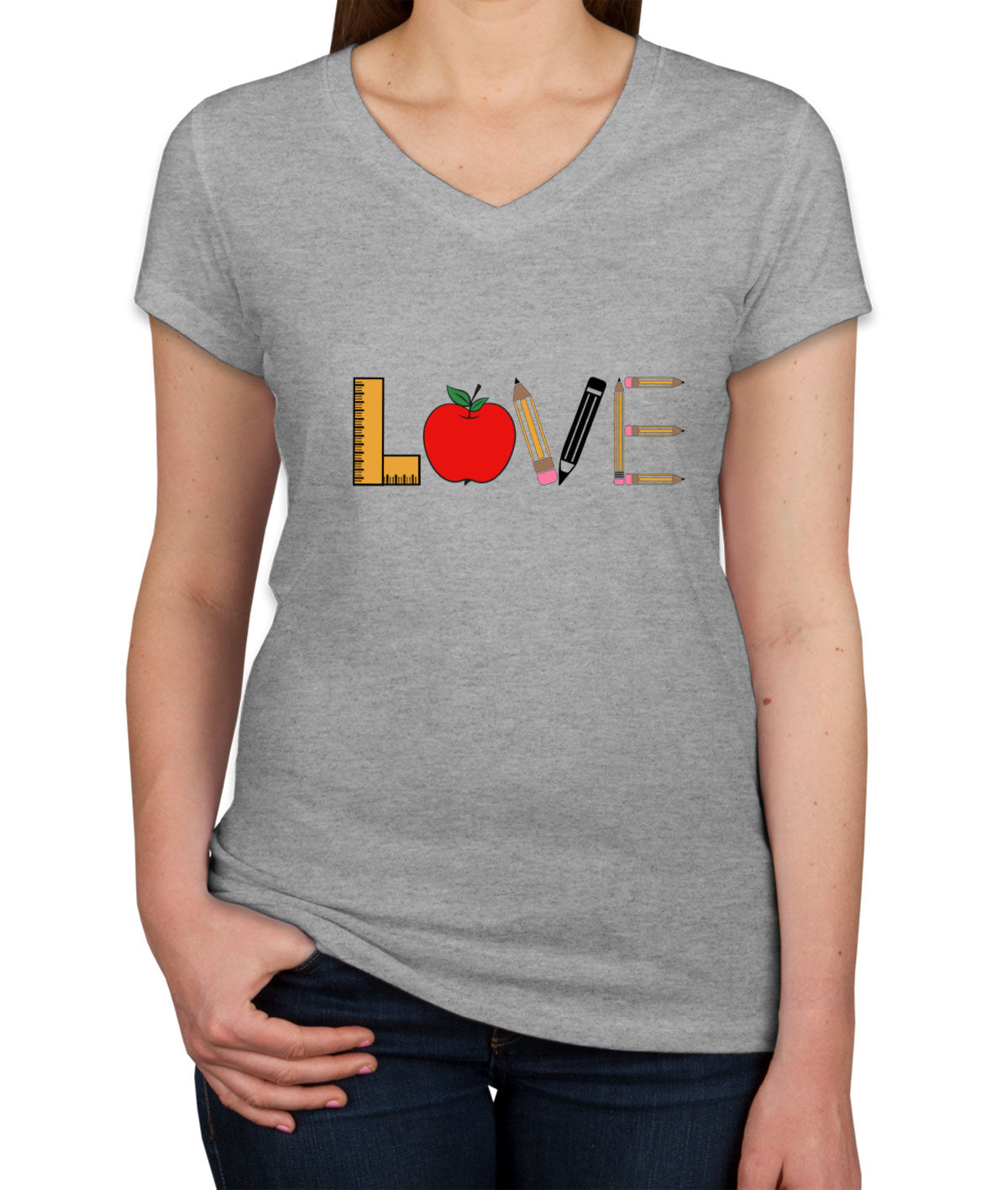 Love Typography Teacher Women's V Neck T-shirt