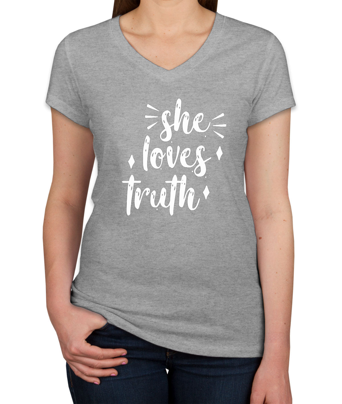 She Loves Truth Valentine's Day Women's V Neck T-shirt