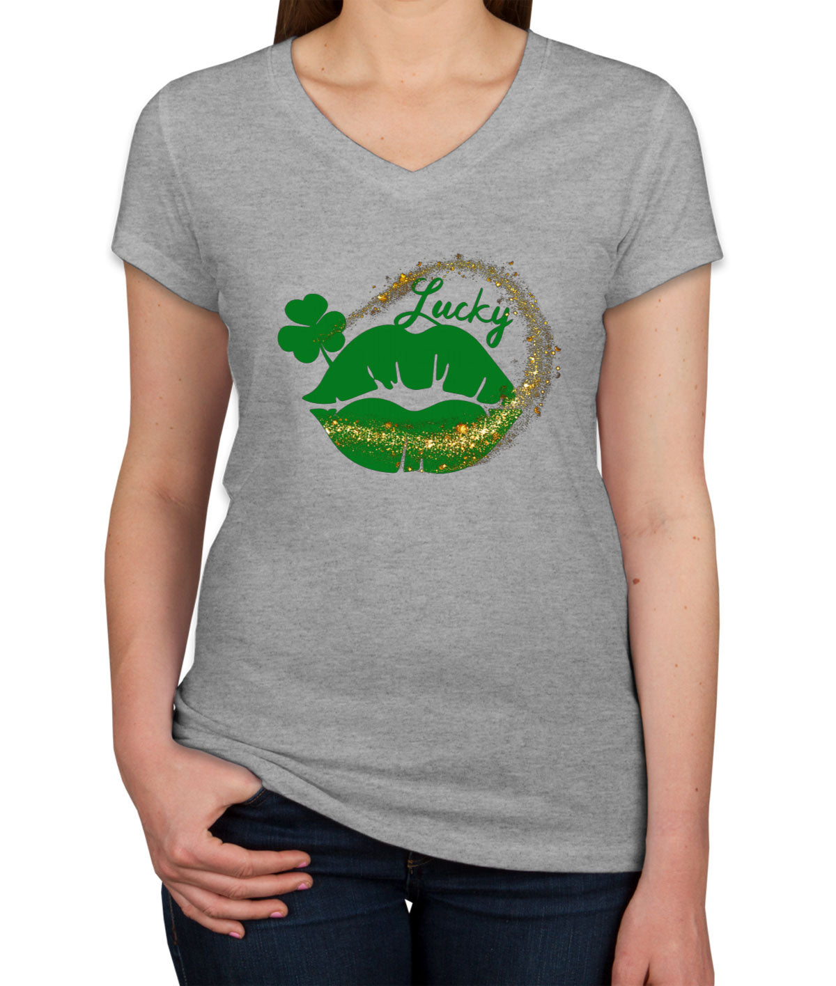 Lucky Lips St. Patrick's Day Women's V Neck T-shirt