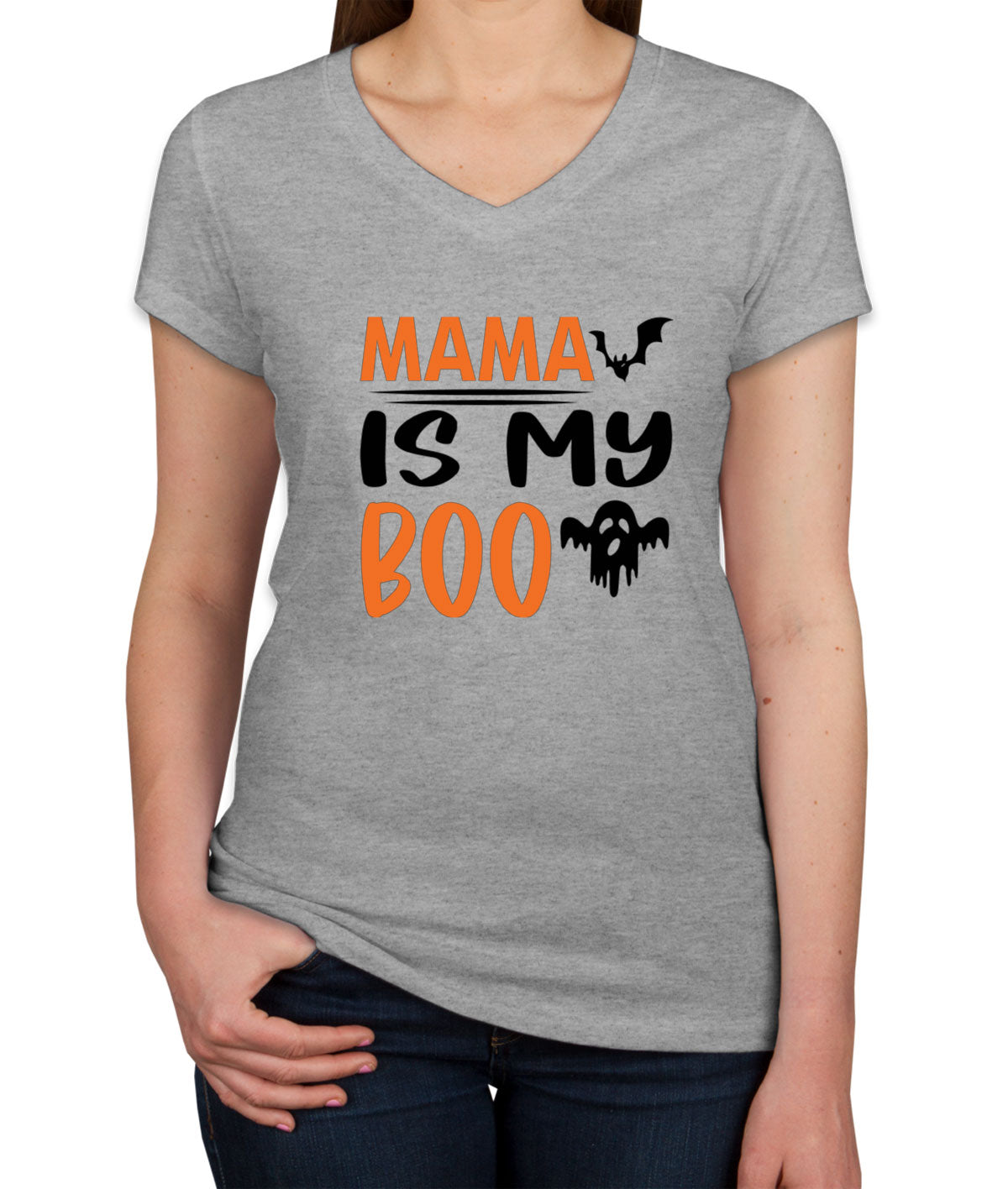 Mama Is My Boo Halloween Women's V Neck T-shirt