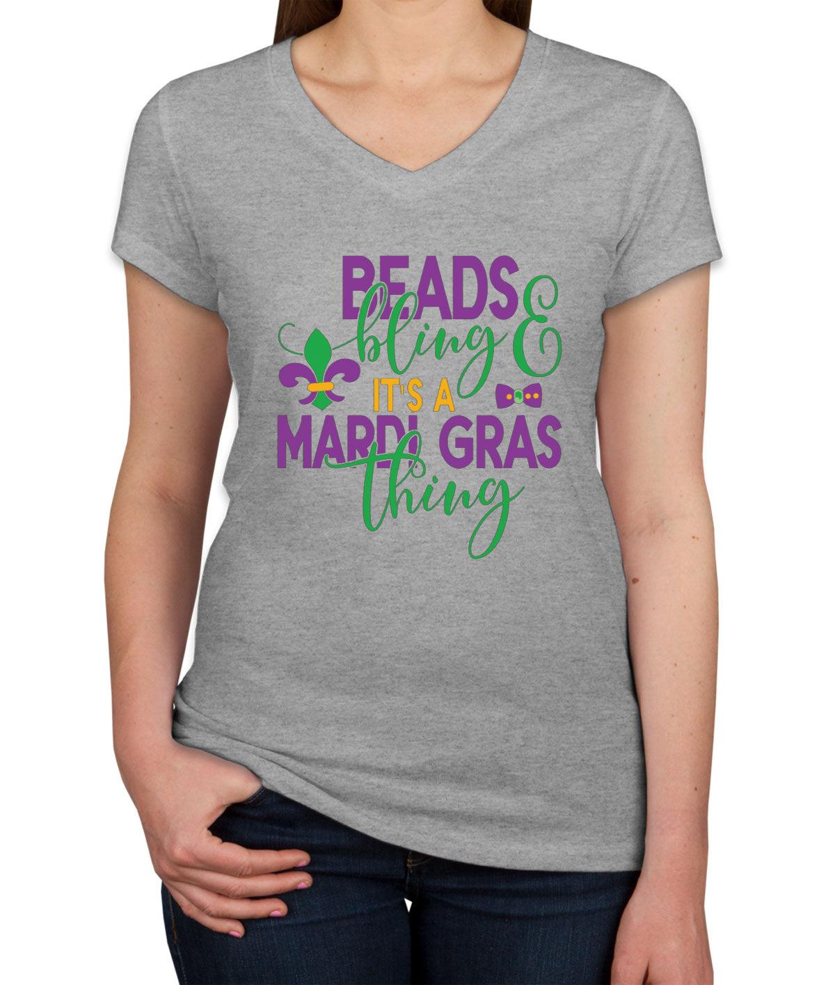 Beads And Bling It's A Mardi Gras Thing Women's V Neck T-shirt
