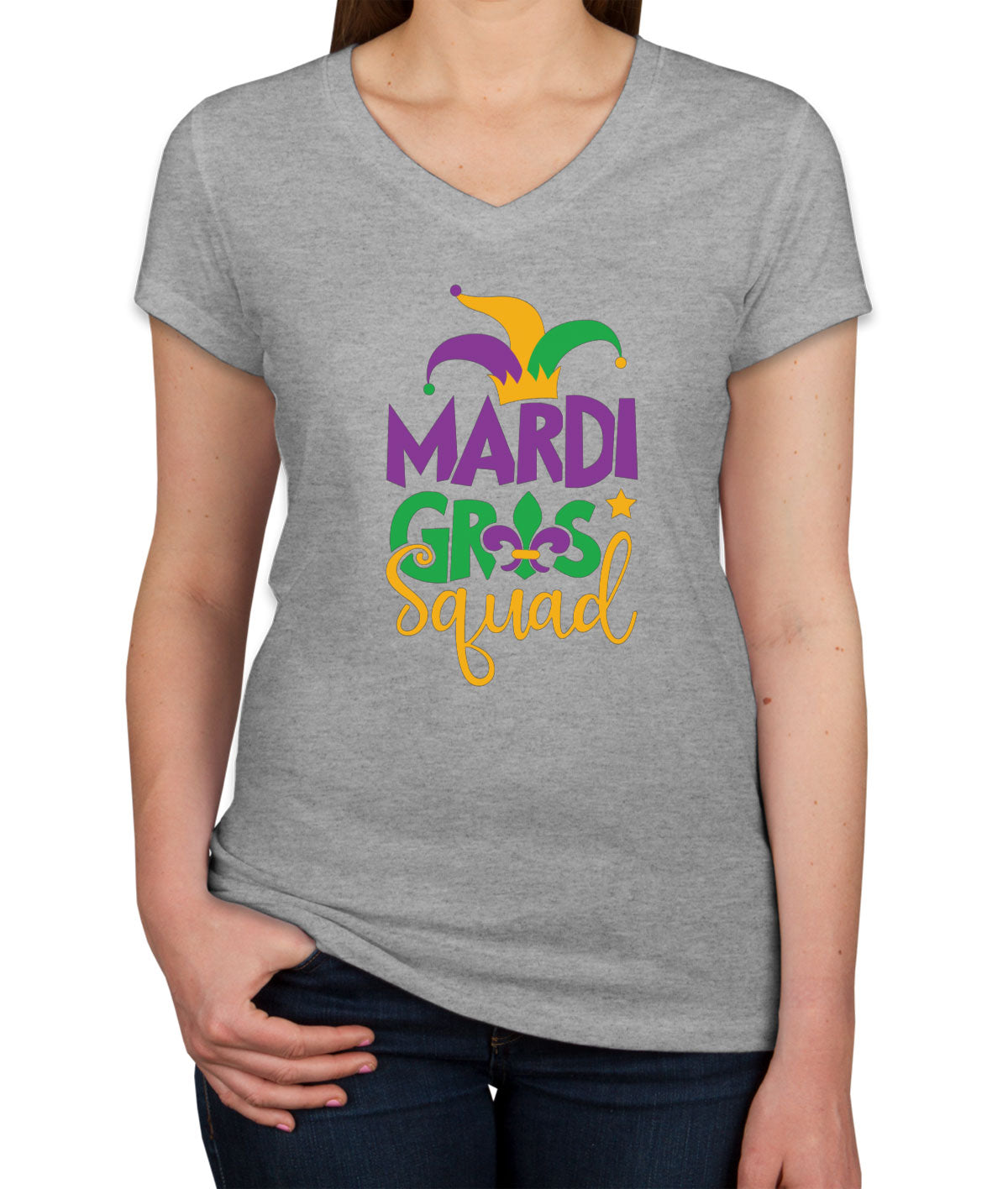 Mardi Gras Squad Women's V Neck T-shirt