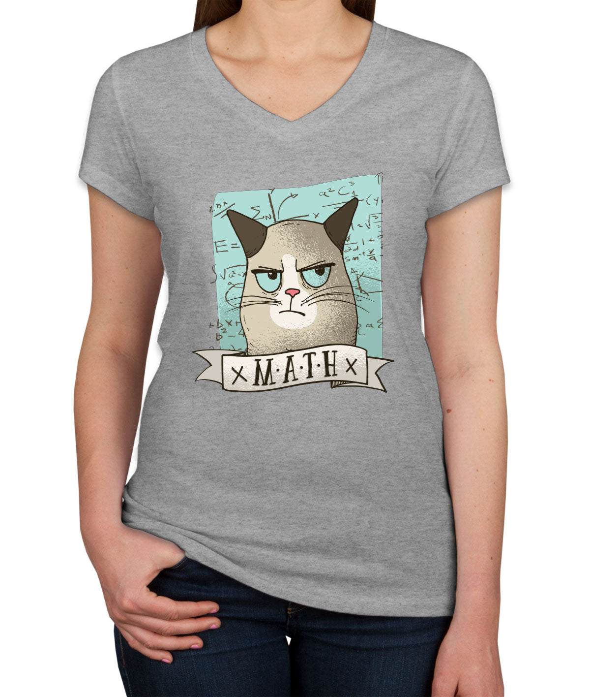 Math Cat Women's V Neck T-shirt