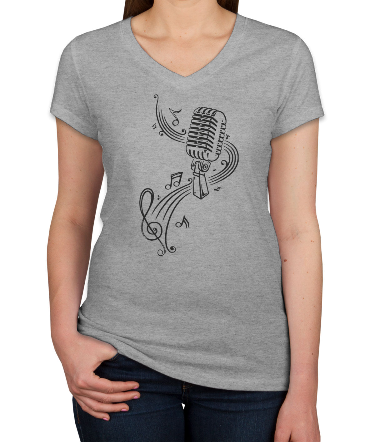 Microphone Music Women's V Neck T-shirt