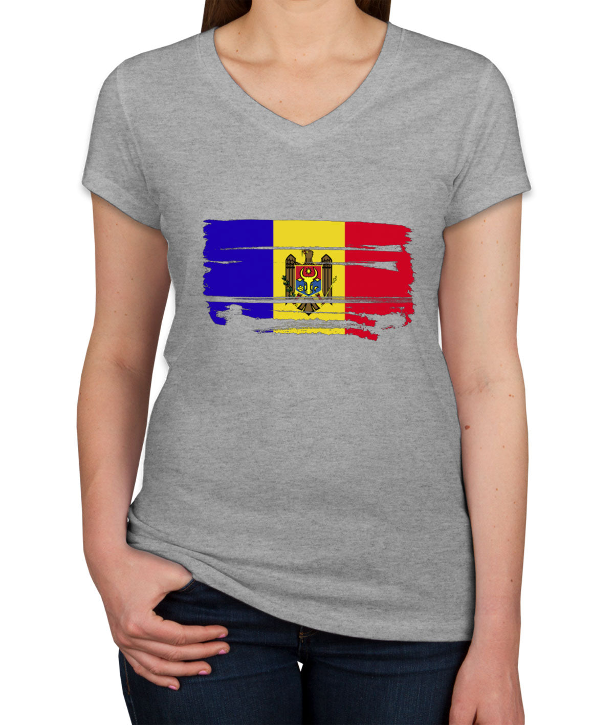 Moldova Flag Women's V Neck T-shirt