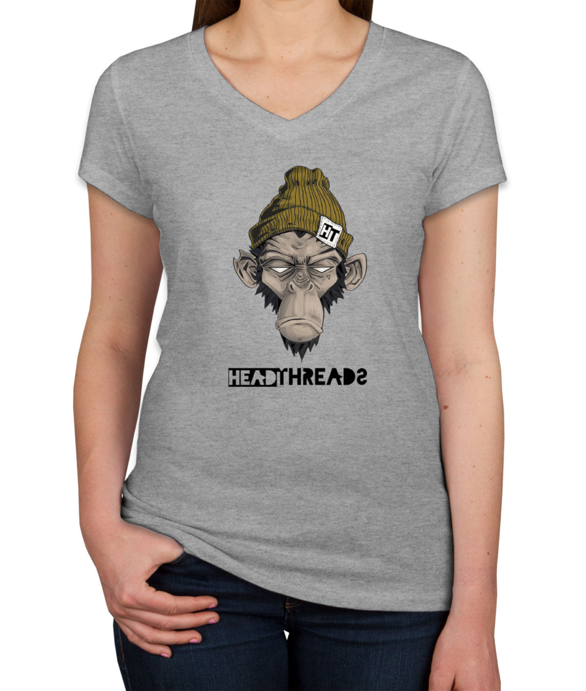 Monkey Headthreads Women's V Neck T-shirt