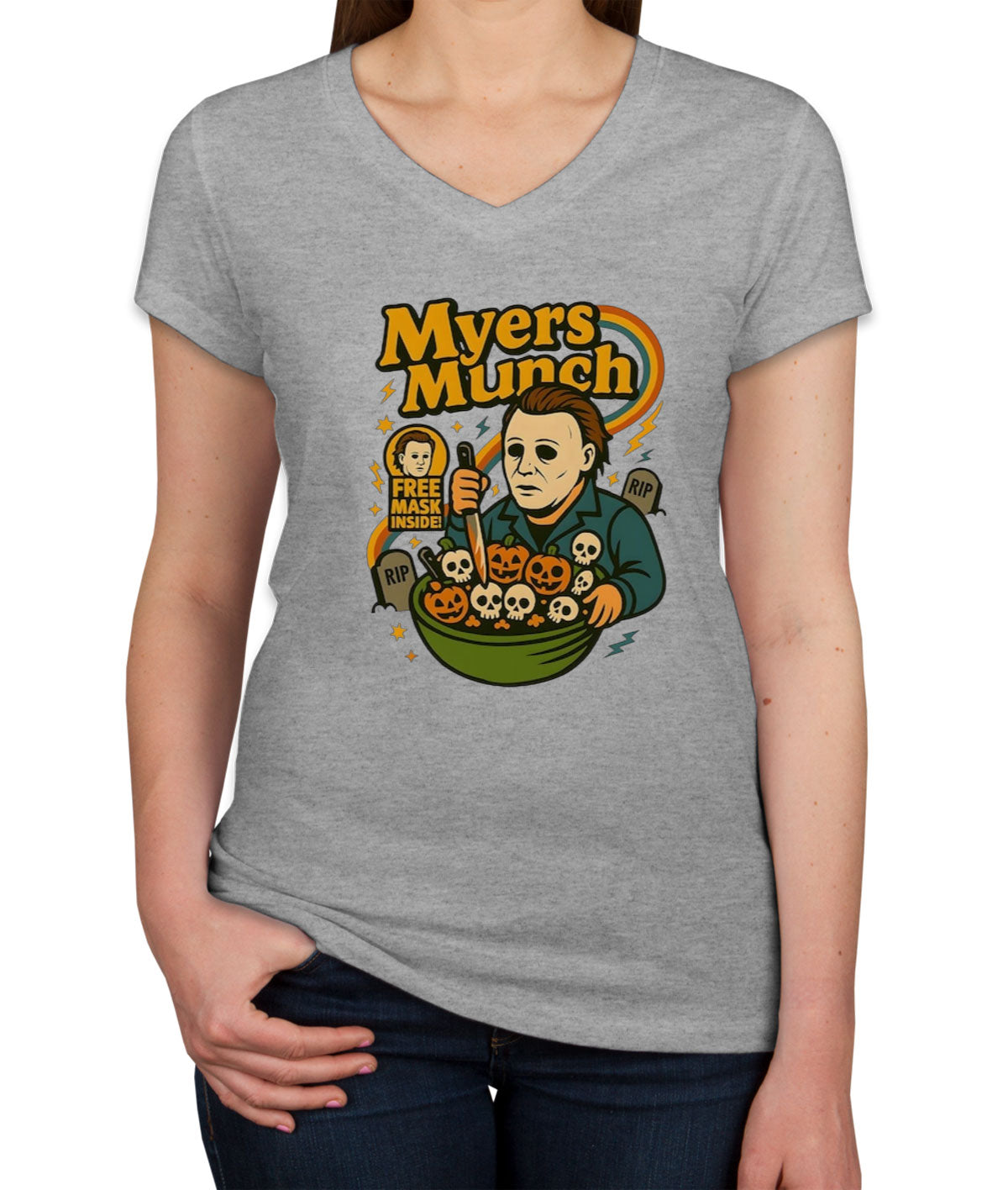 Myers Munch Halloween Women's V Neck T-shirt