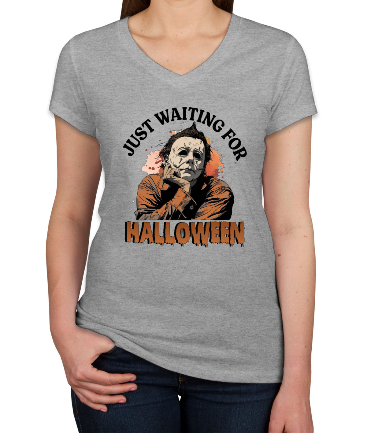 Just Waiting For Halloween Myers Women's V Neck T-shirt