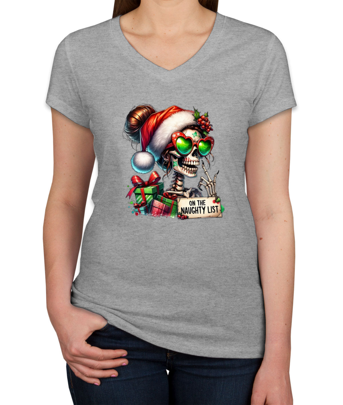 On The Naughty List Christmas Women's V Neck T-shirt