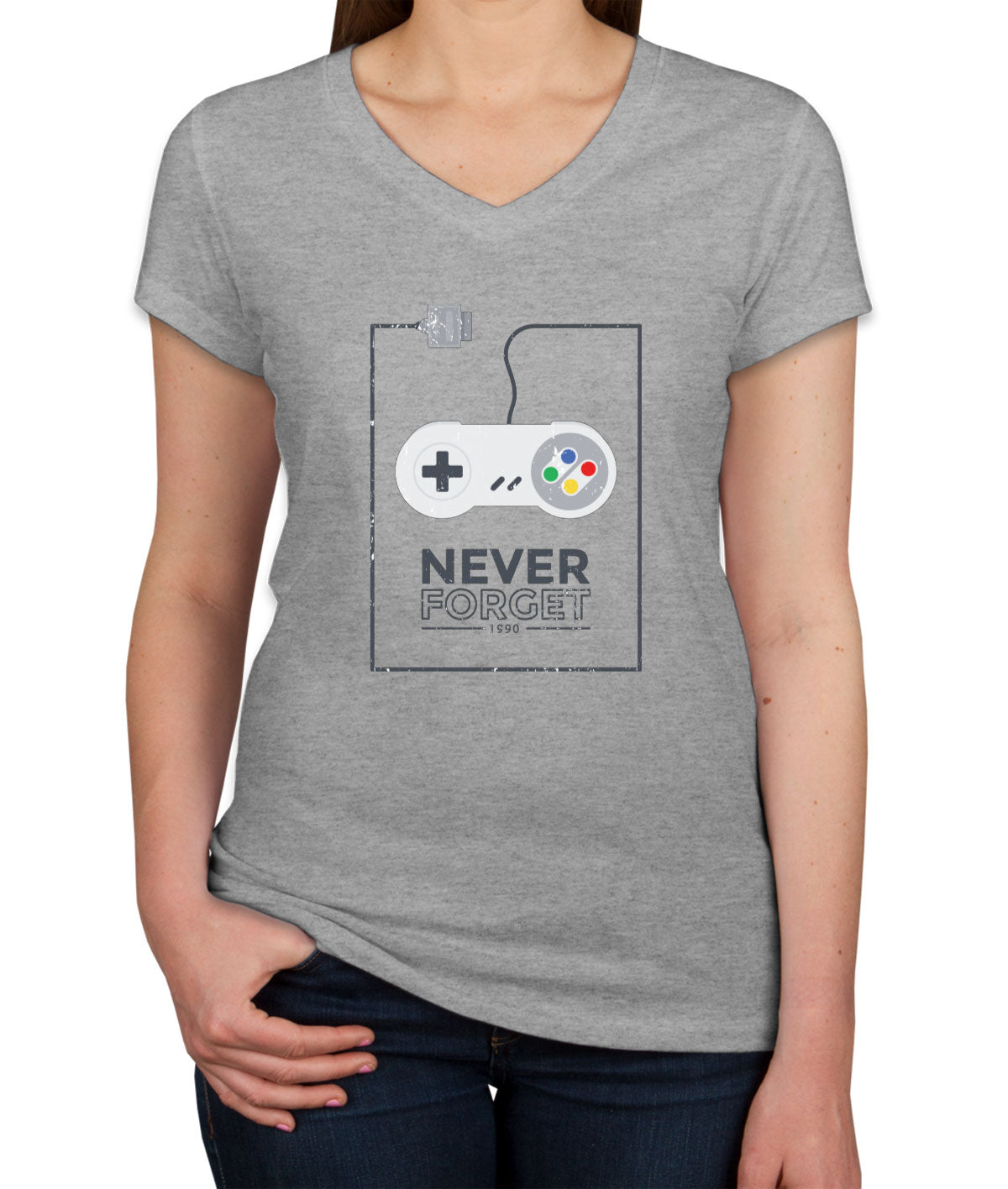 Never Forget Retro Gaming Console Women's V Neck T-shirt