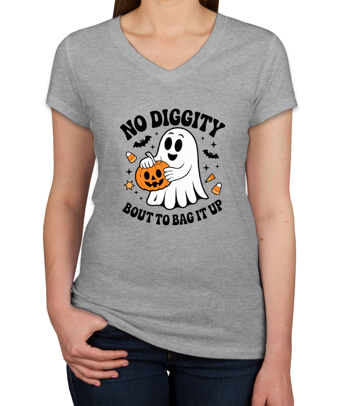 No Diggity Bout To Bag It Up Halloween Women's V Neck T-shirt