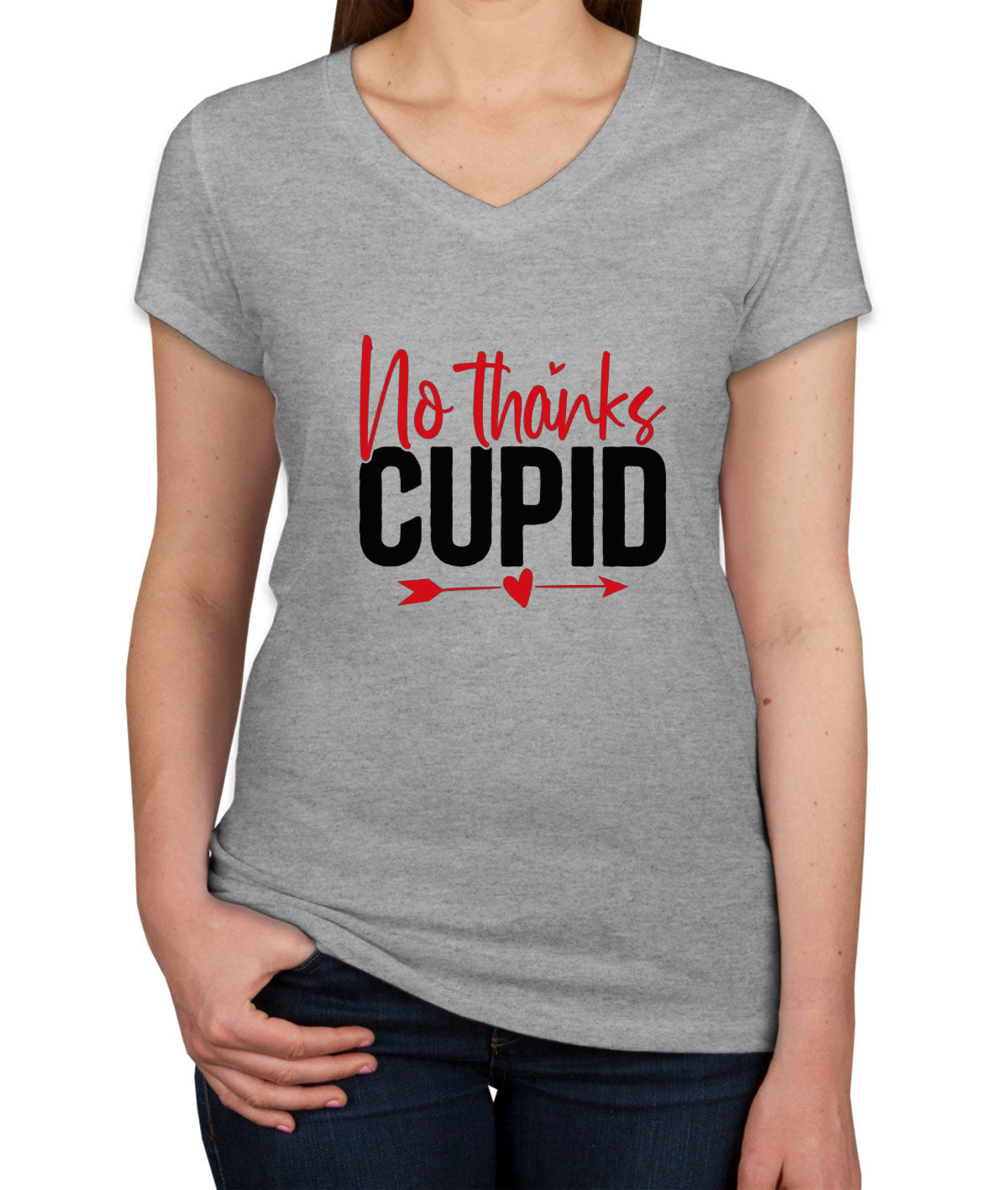 No Thanks Cupid Valentine's Day Women's V Neck T-shirt