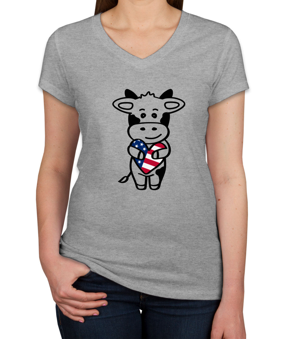 American Cow Patriotic Women's V Neck T-shirt