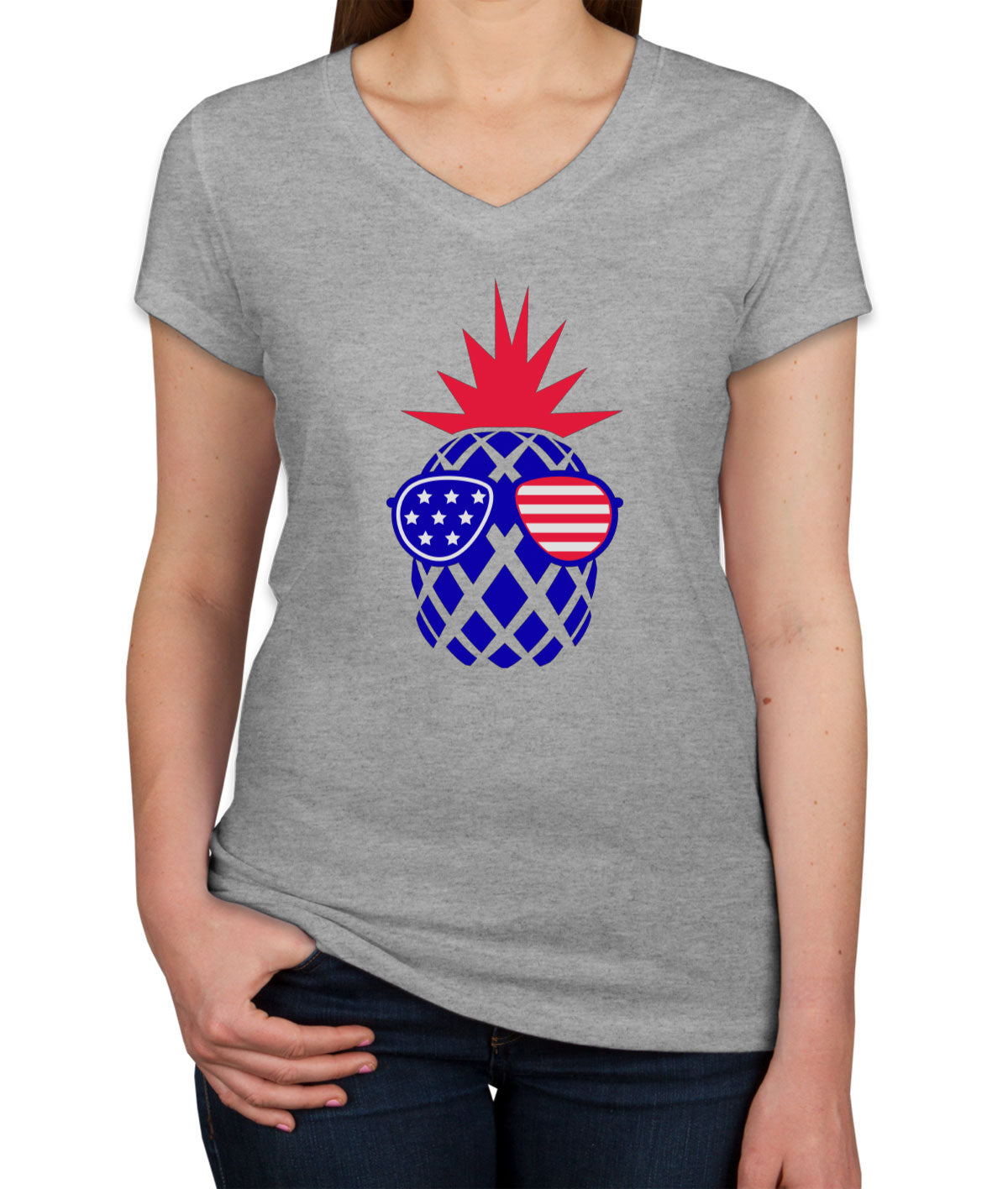 Pineapple America Patriotic Women's V Neck T-shirt