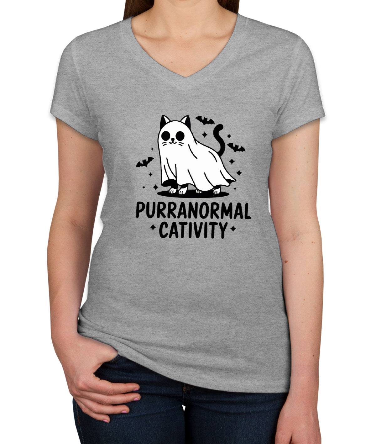 Purranormal Cativity Halloween Women's V Neck T-shirt