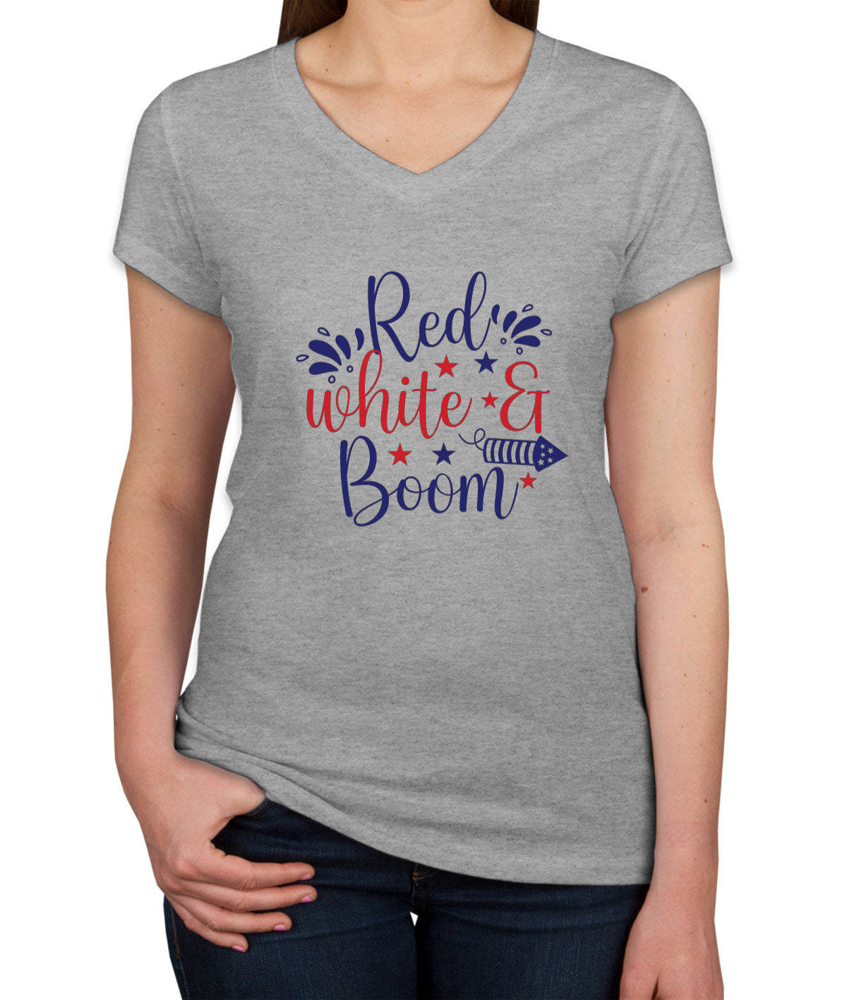 Red White And Boom Patriotic Women's V Neck T-shirt