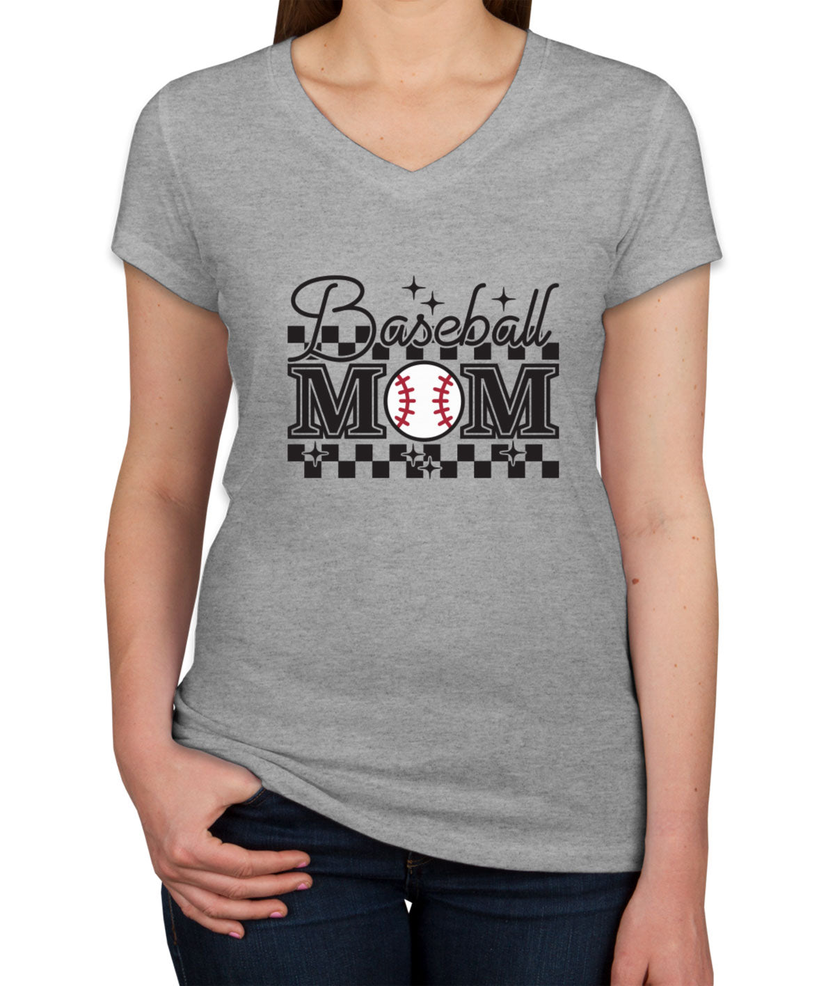 Retro Baseball Mom Women's V Neck T-shirt