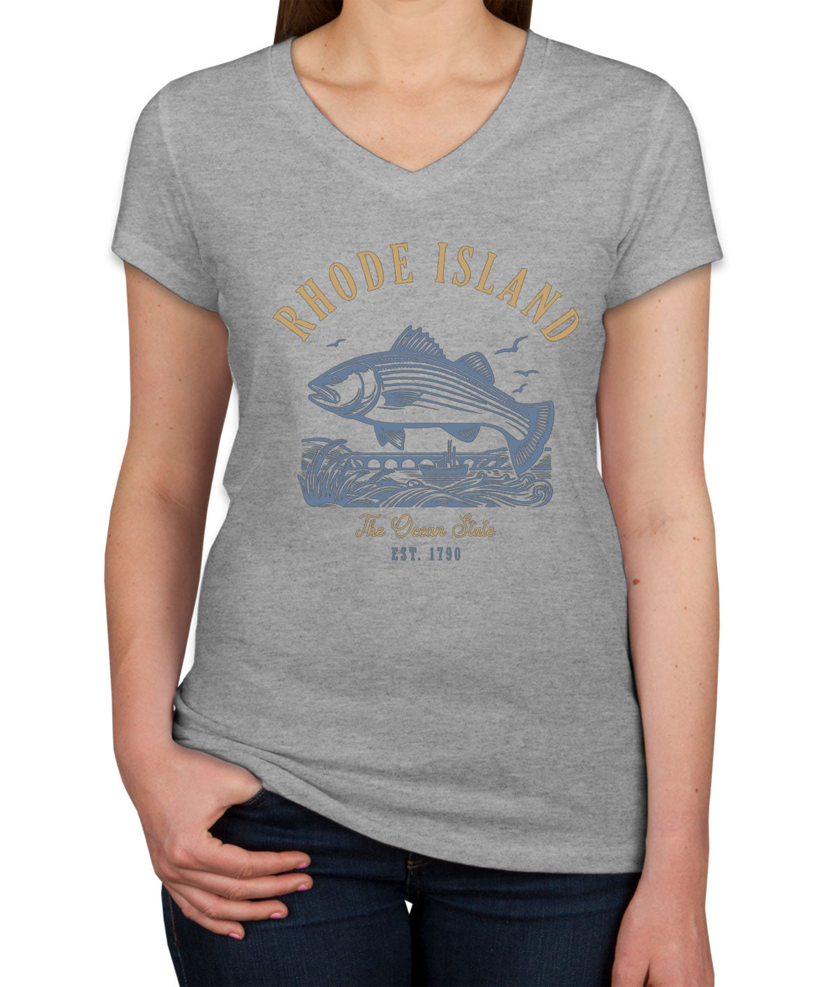 Rhode Island State Vintage Women's V Neck T-shirt
