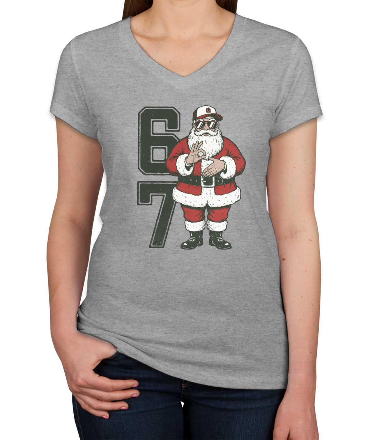 67 Sixty Seven Christmas Santa Women's V Neck T-shirt