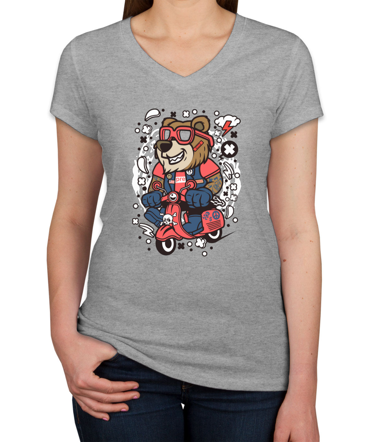 Scooter Bear Women's V Neck T-shirt