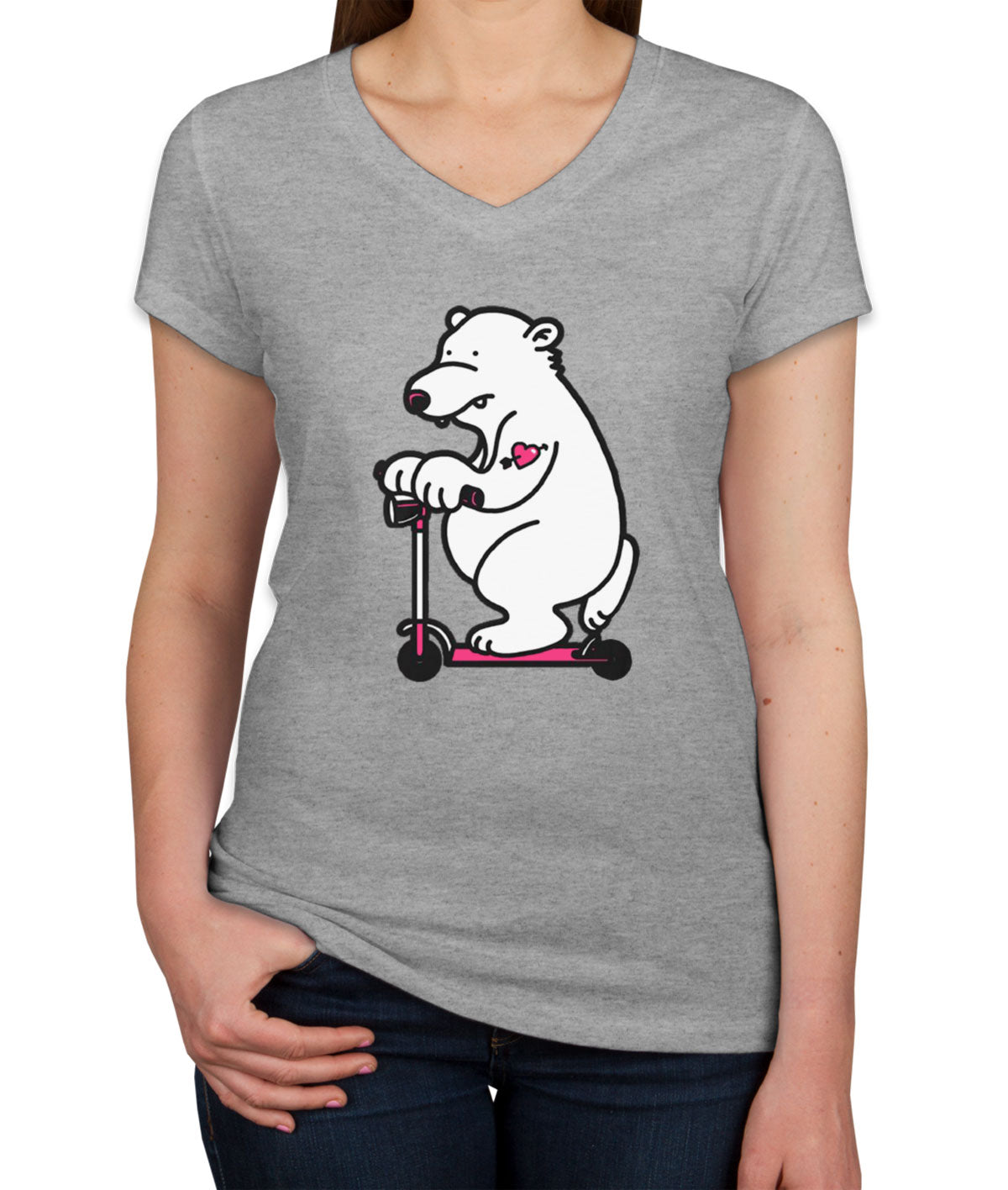 Scooter Bear Women's V Neck T-shirt