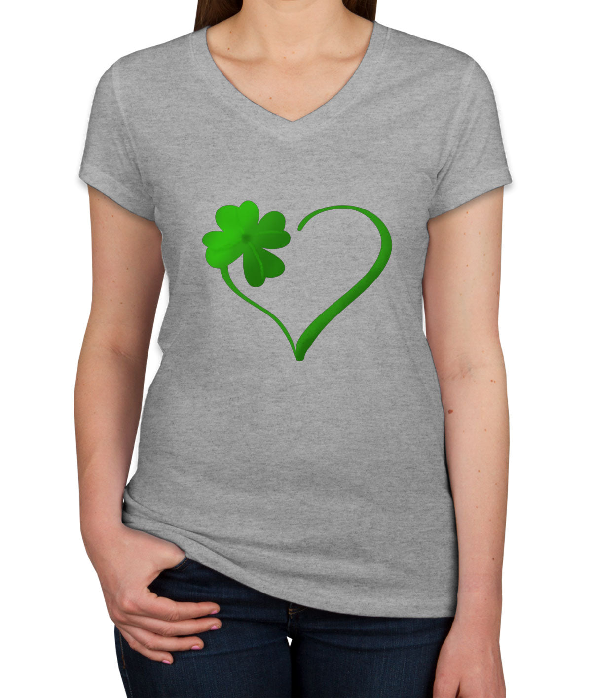 Shamrock Heart St. Patrick's Day Women's V Neck T-shirt