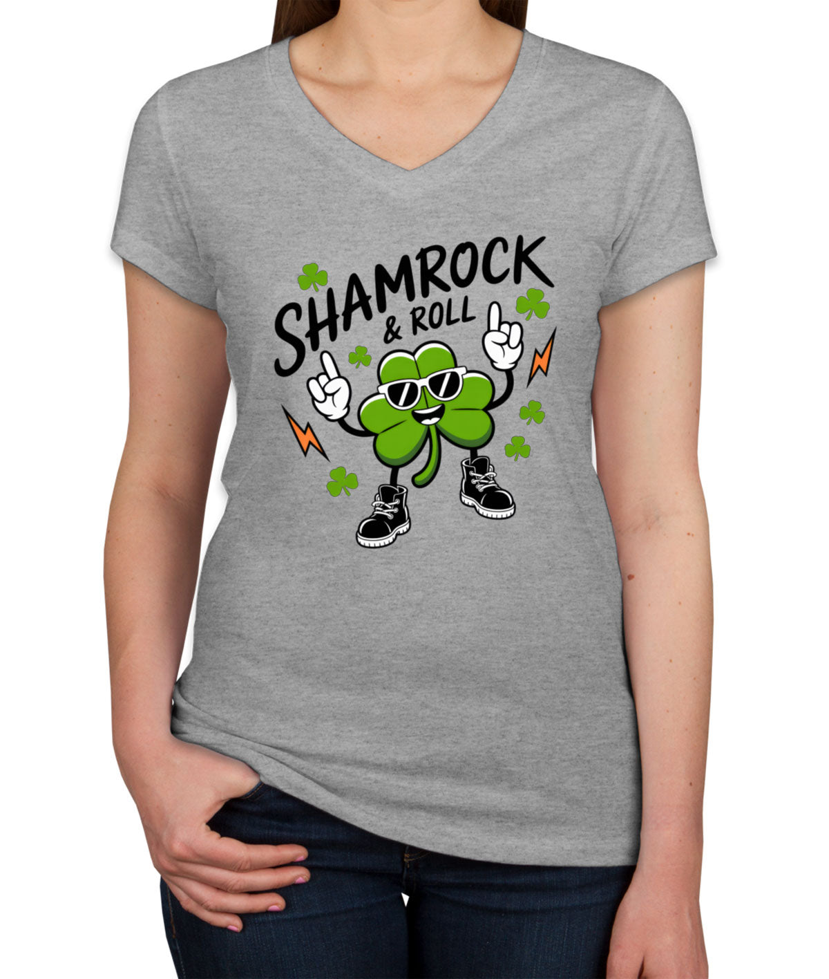 Shamrock And Roll St. Patrick's Day Women's V Neck T-shirt