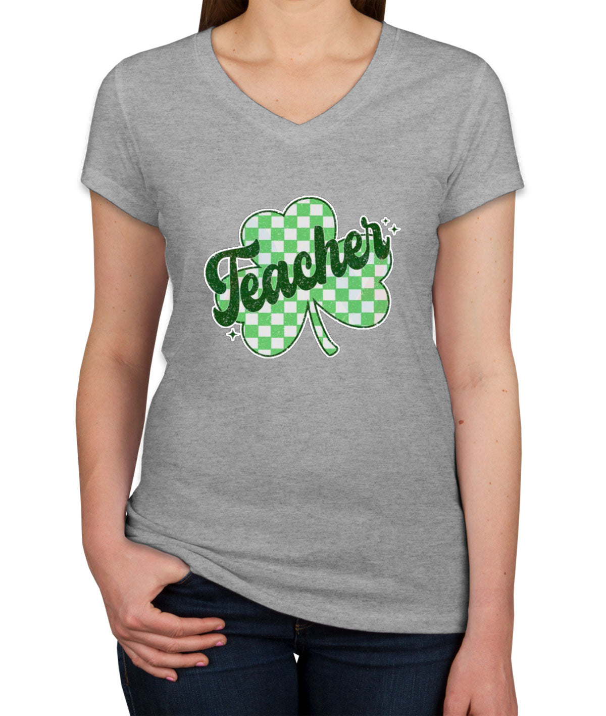 Shamrock Teacher St. Patrick's Day Women's V Neck T-shirt