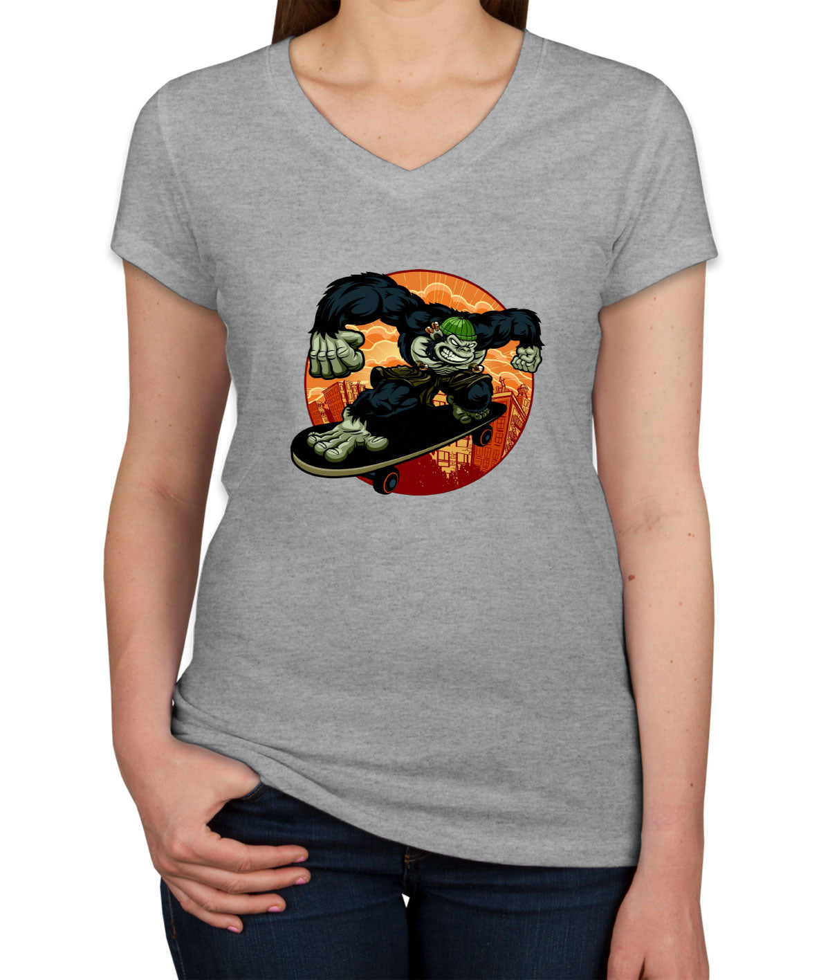 Gorilla Skateboard Women's V Neck T-shirt