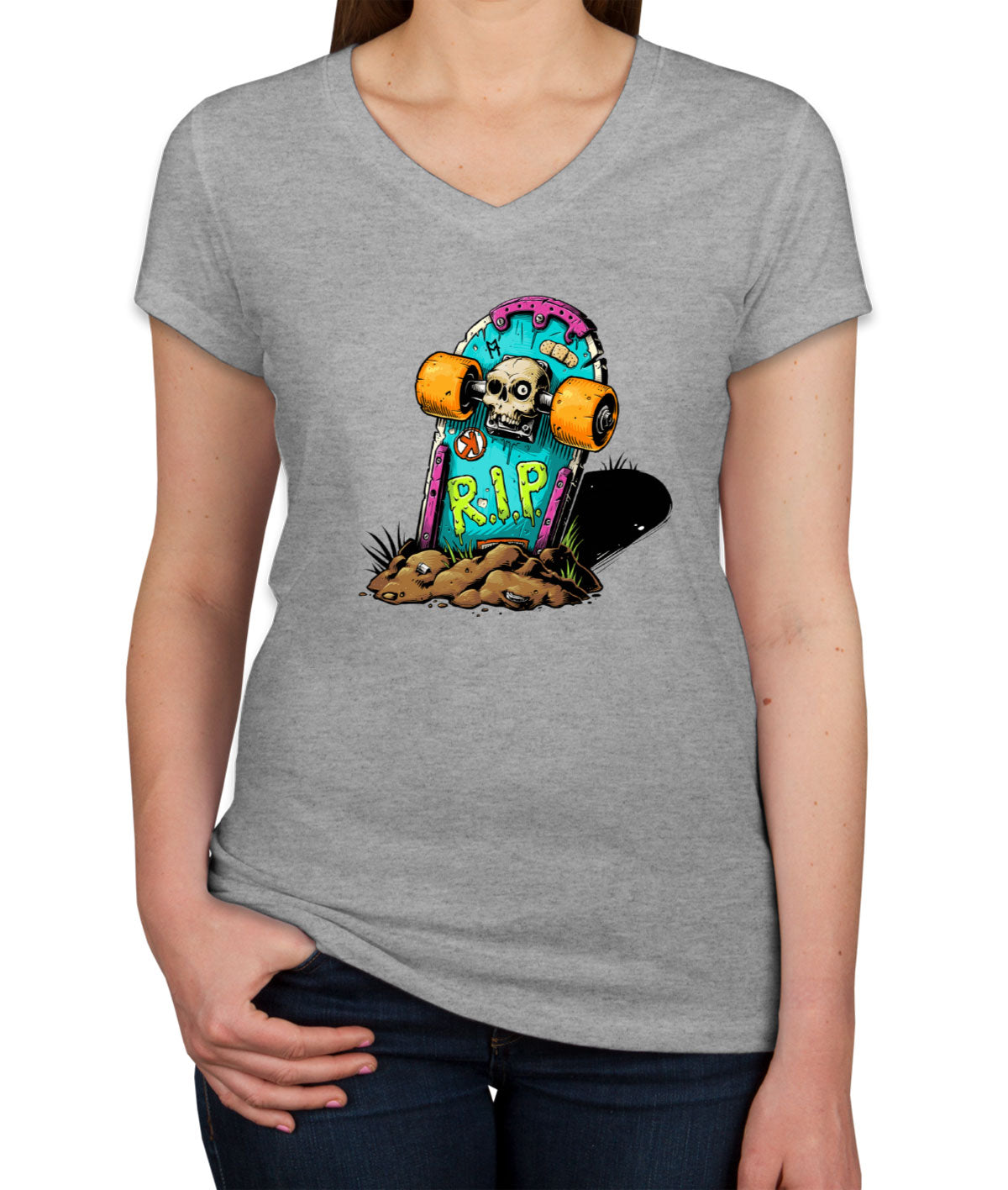 Skateboard Graveyard RIP Women's V Neck T-shirt