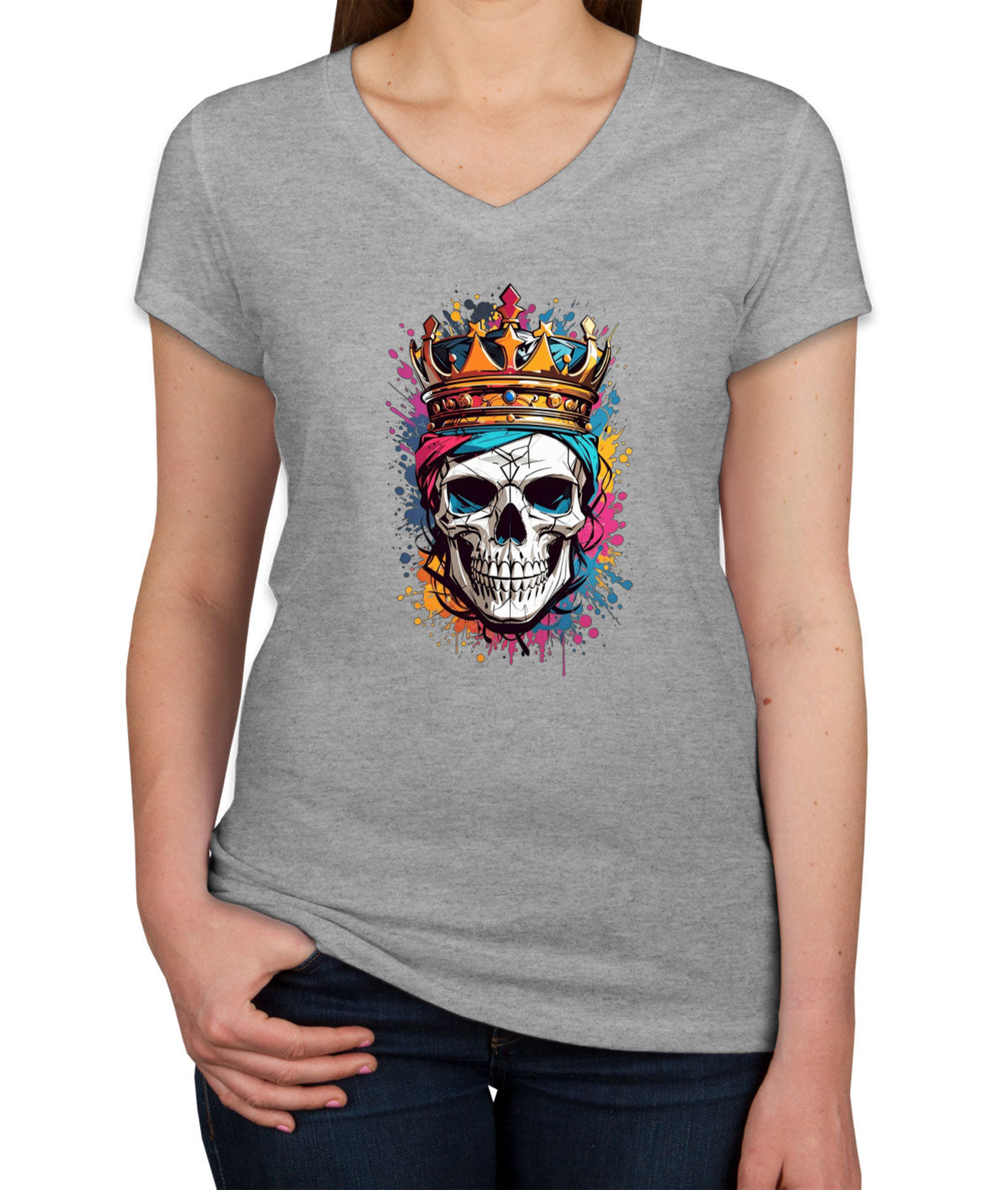 Colorful Skull Women's V Neck T-shirt