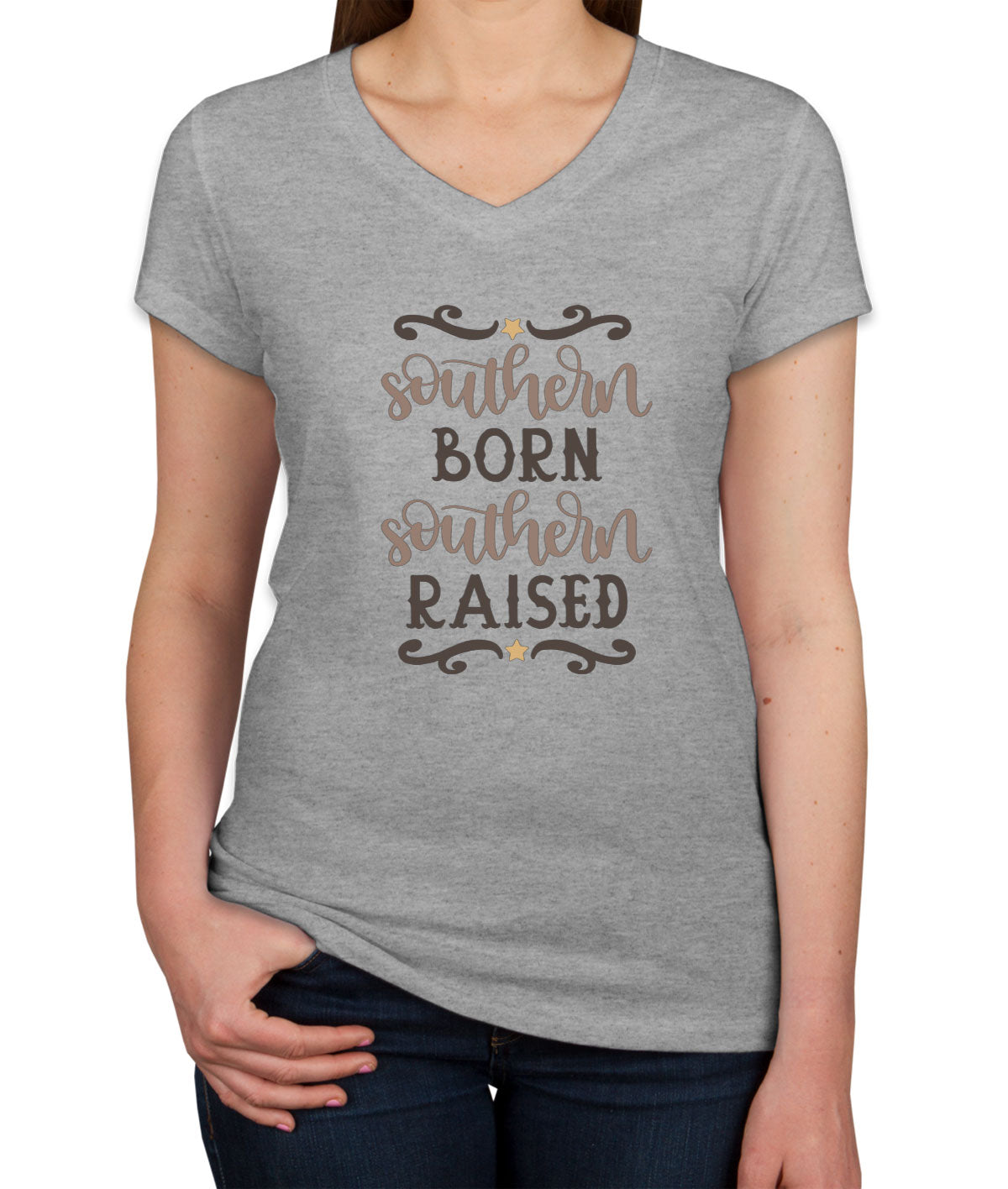 Southern Born Southern Raised Women's V Neck T-shirt