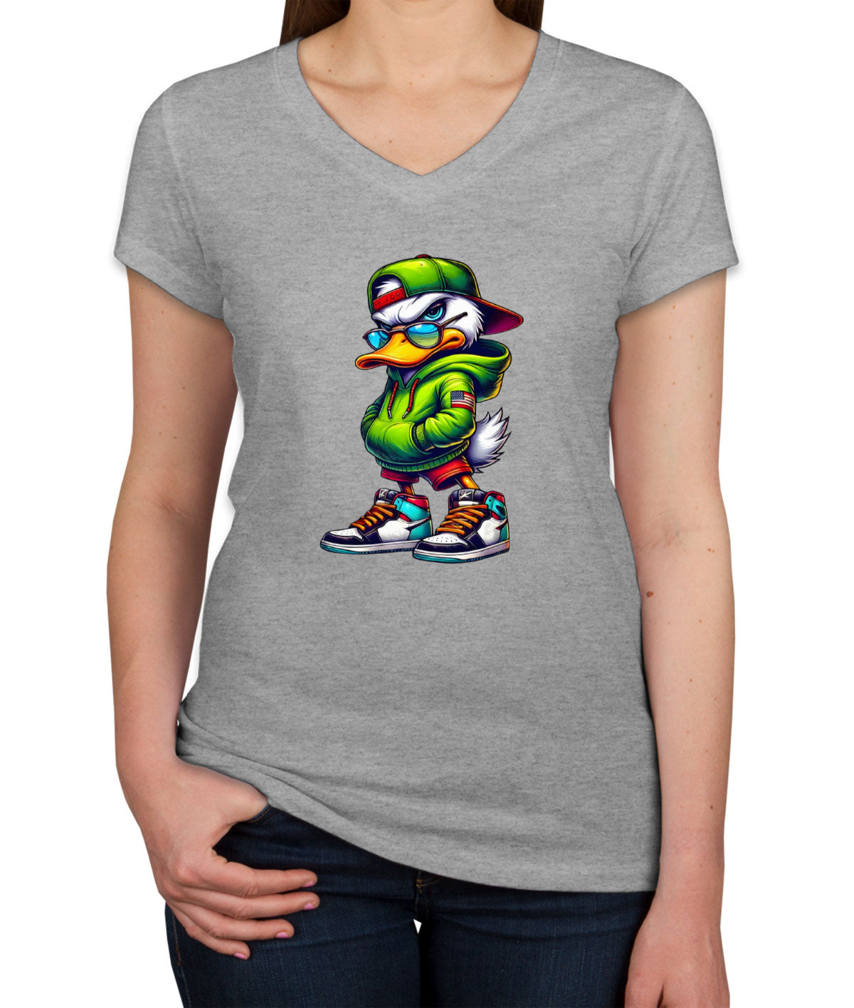 Street Duck Cartoon Women's V Neck T-shirt
