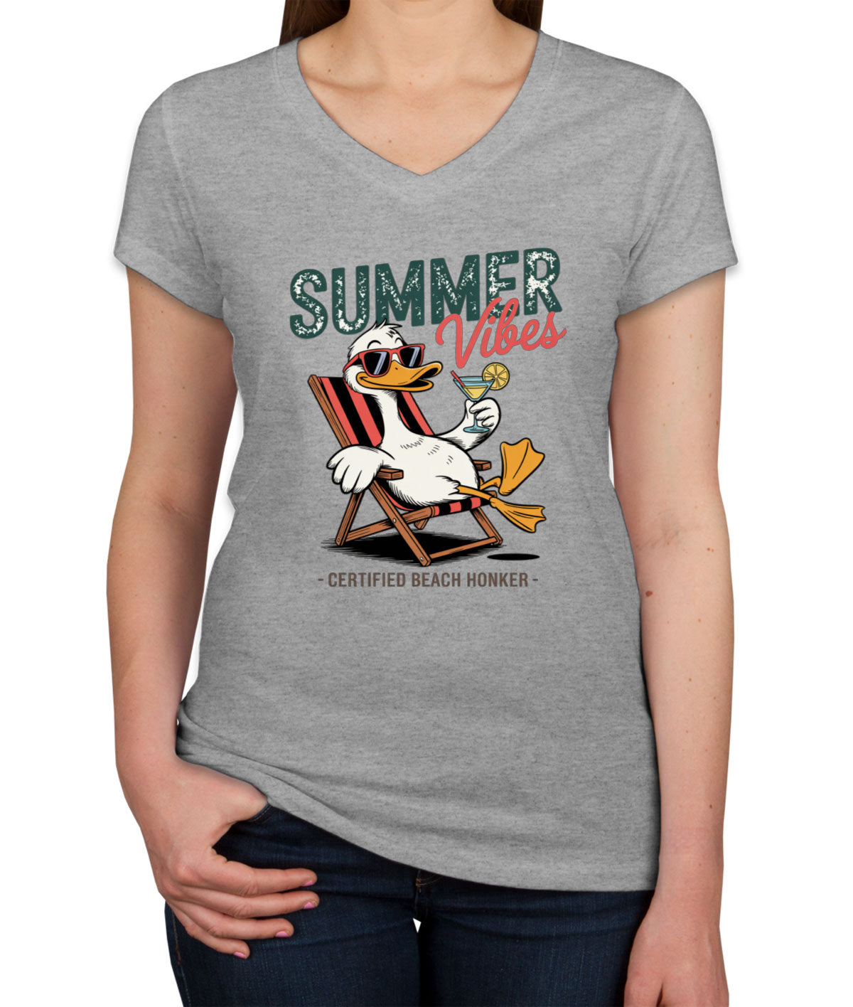 Summer Vibes Funny Duck Women's V Neck T-shirt