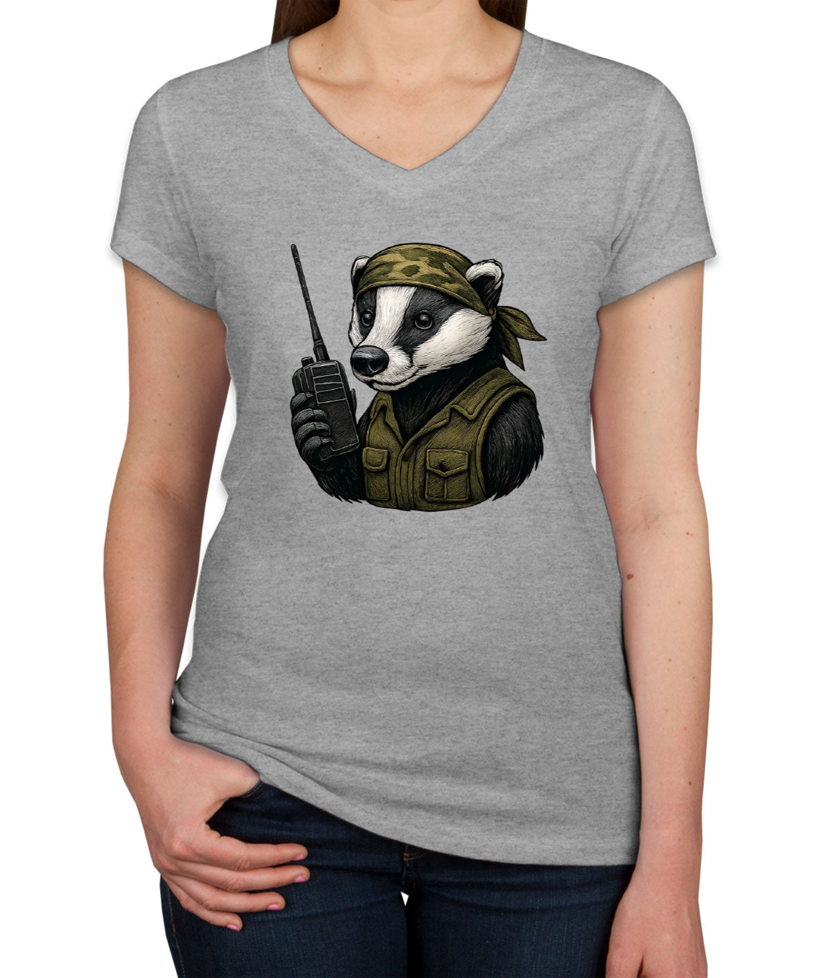 Tactical Raccoon Hunting Women's V Neck T-shirt