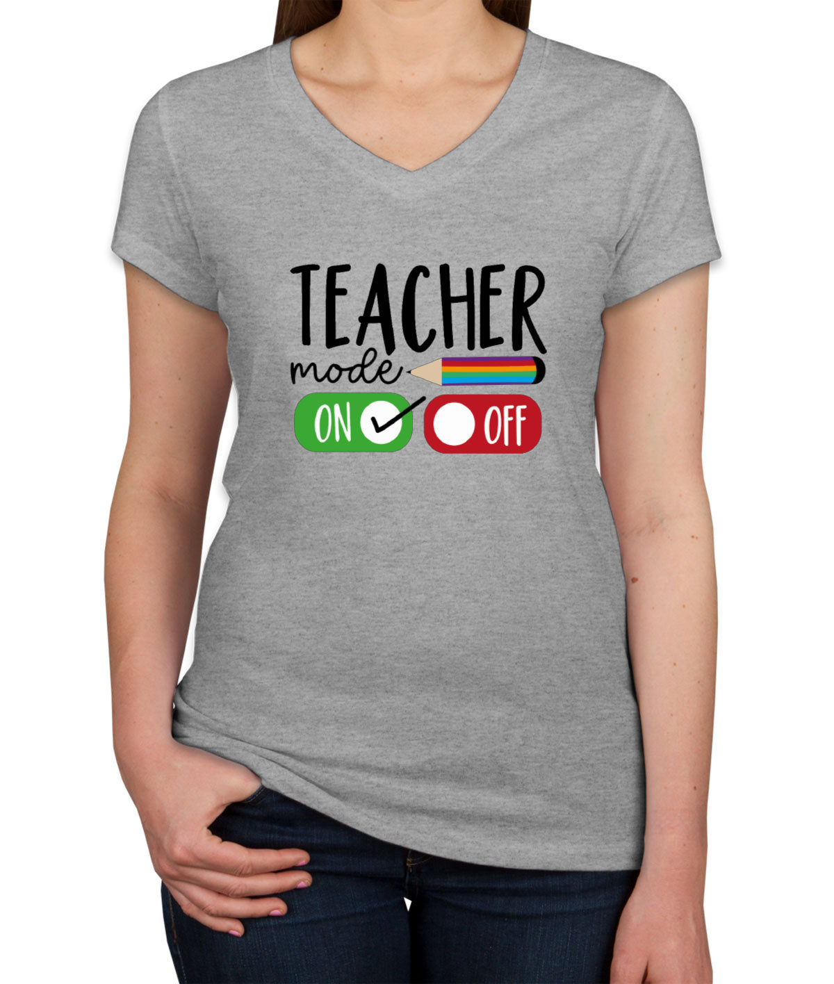 Teacher Mode On Women's V Neck T-shirt